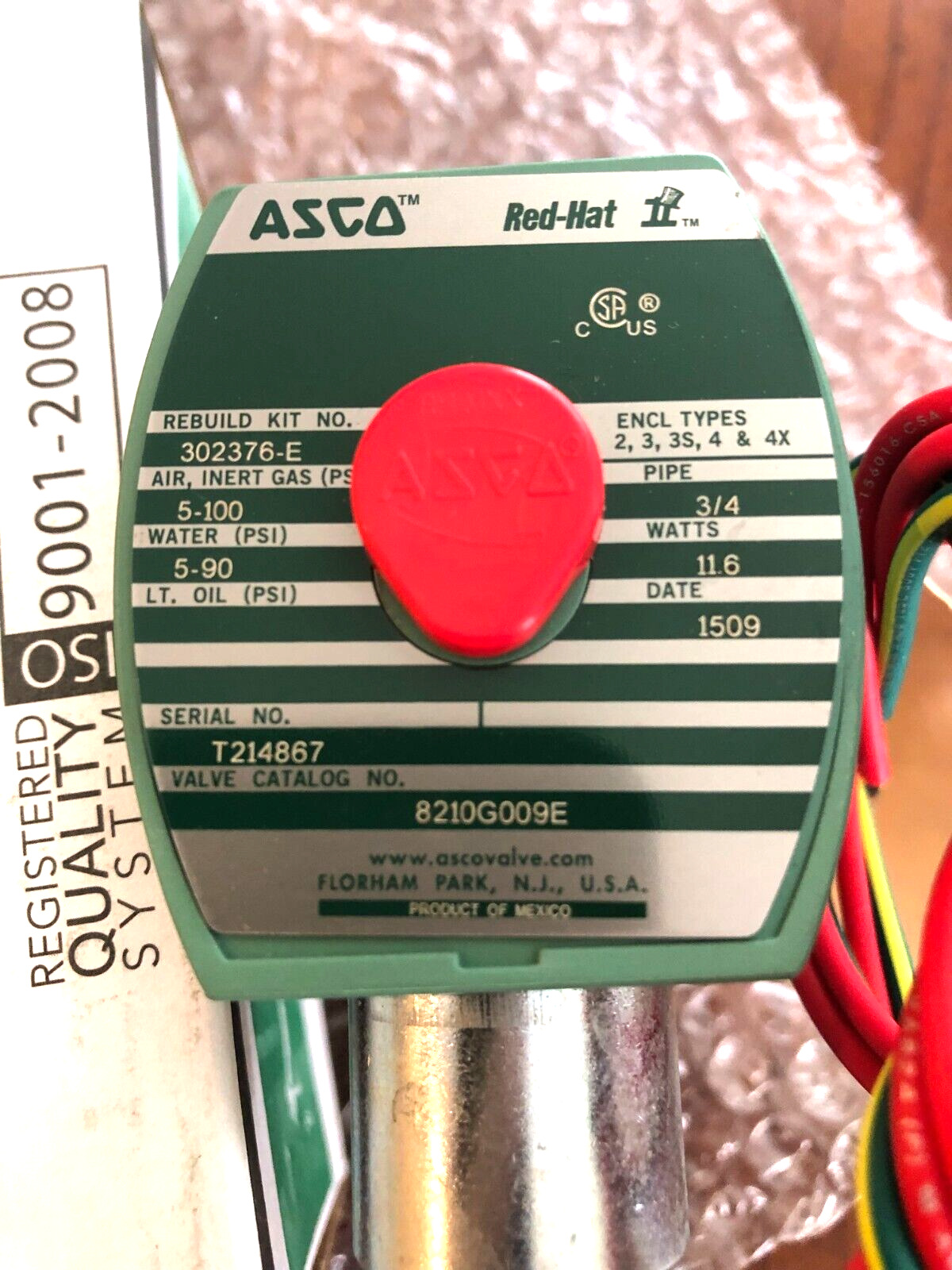 New 8210G009E Asco RedHat Solenoid Valve ¾” 24V/DC
