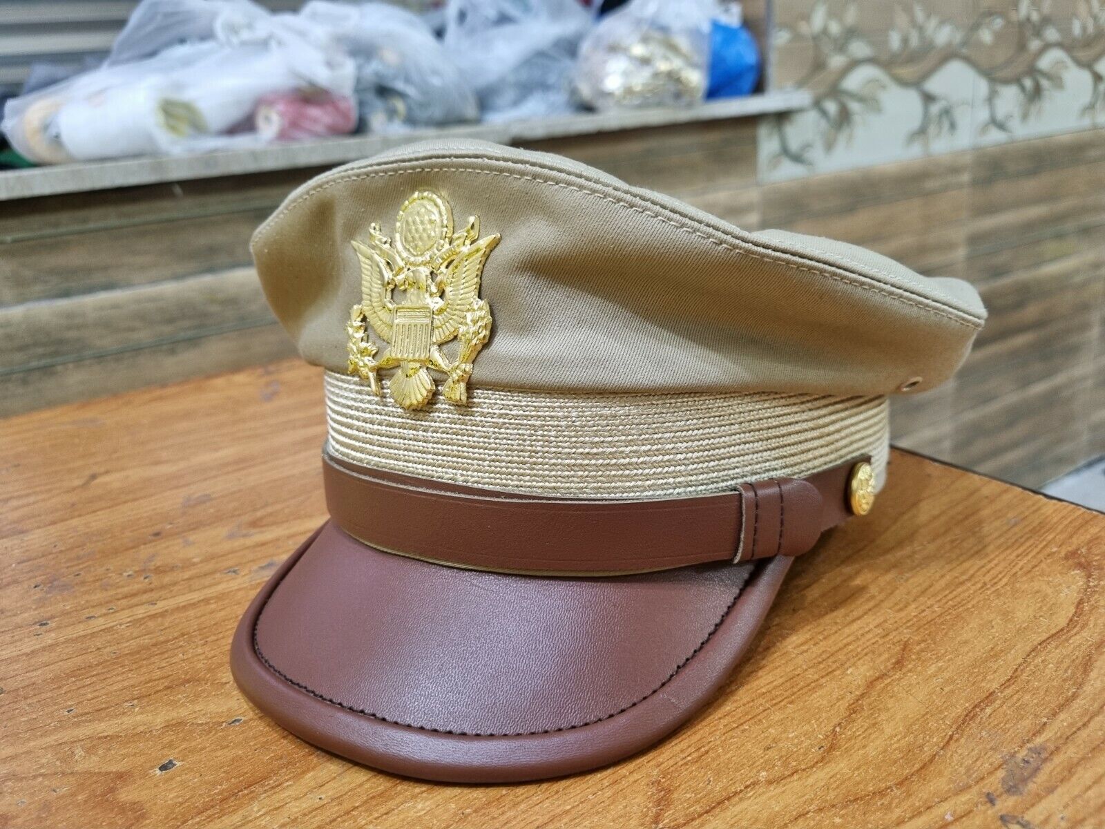WWII US Army Officer\'s Khaki Summer Service Visor Cap
