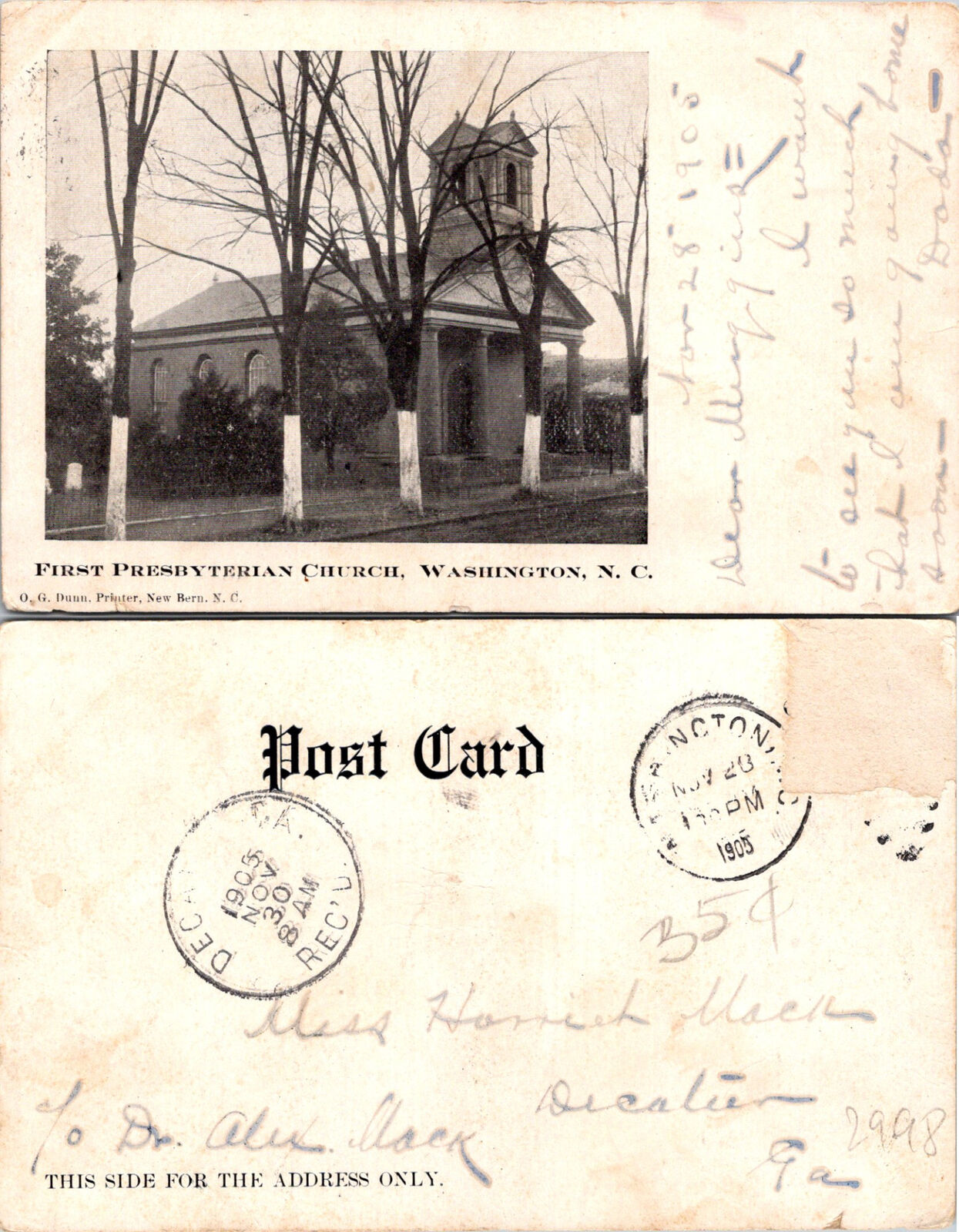 First Presbyterian Church Washington NC Postcard Used 51453