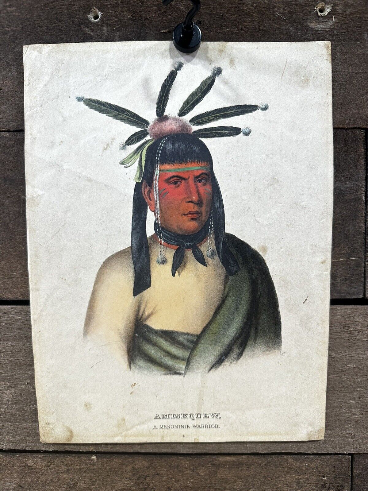 Antique 19th c. McKenney & Hall Hand Colored Native American Print of Amiskquew