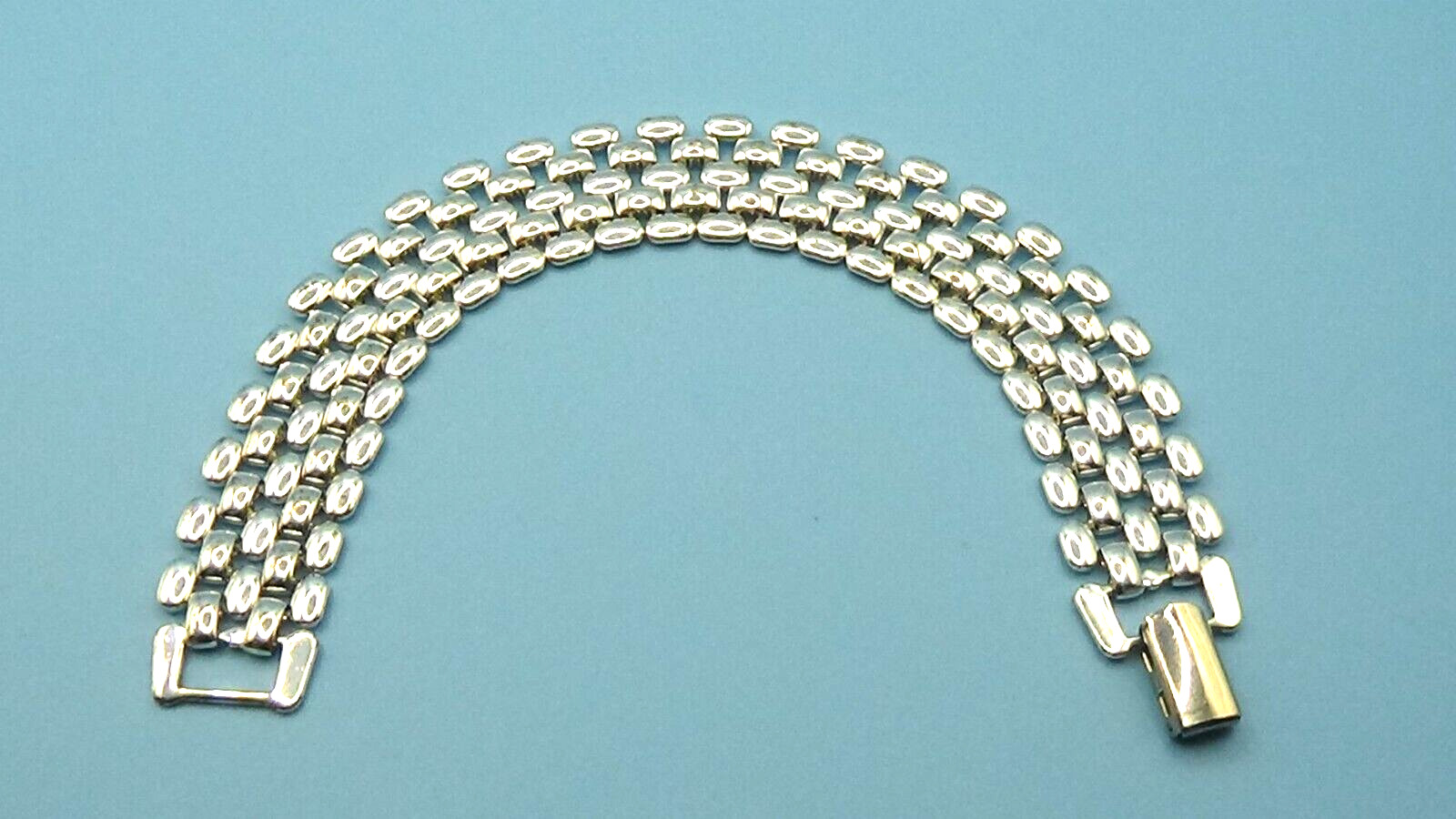 Silvertone NAPIER Vintage Panther Link Bracelet Fold Over Clasp 7.5\