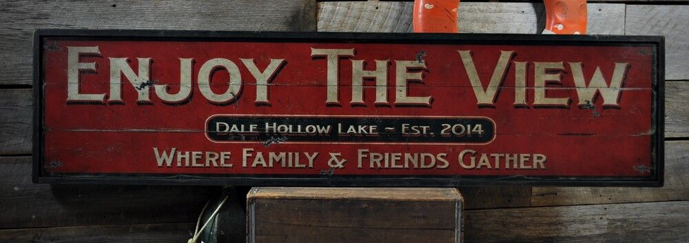 Custom Lake House Enjoy View Sign -Rustic Hand Made Vintage Wood Sign