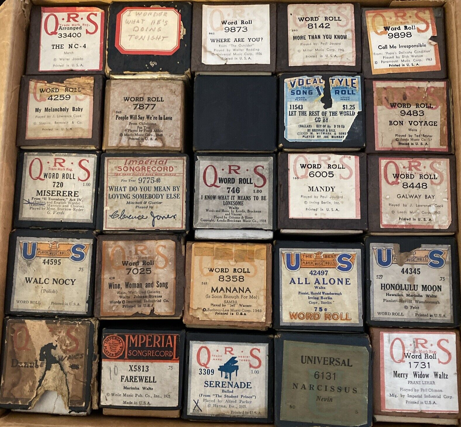 huge Lot Of 25 QRS PLAYER PIANO ROLLS- #8