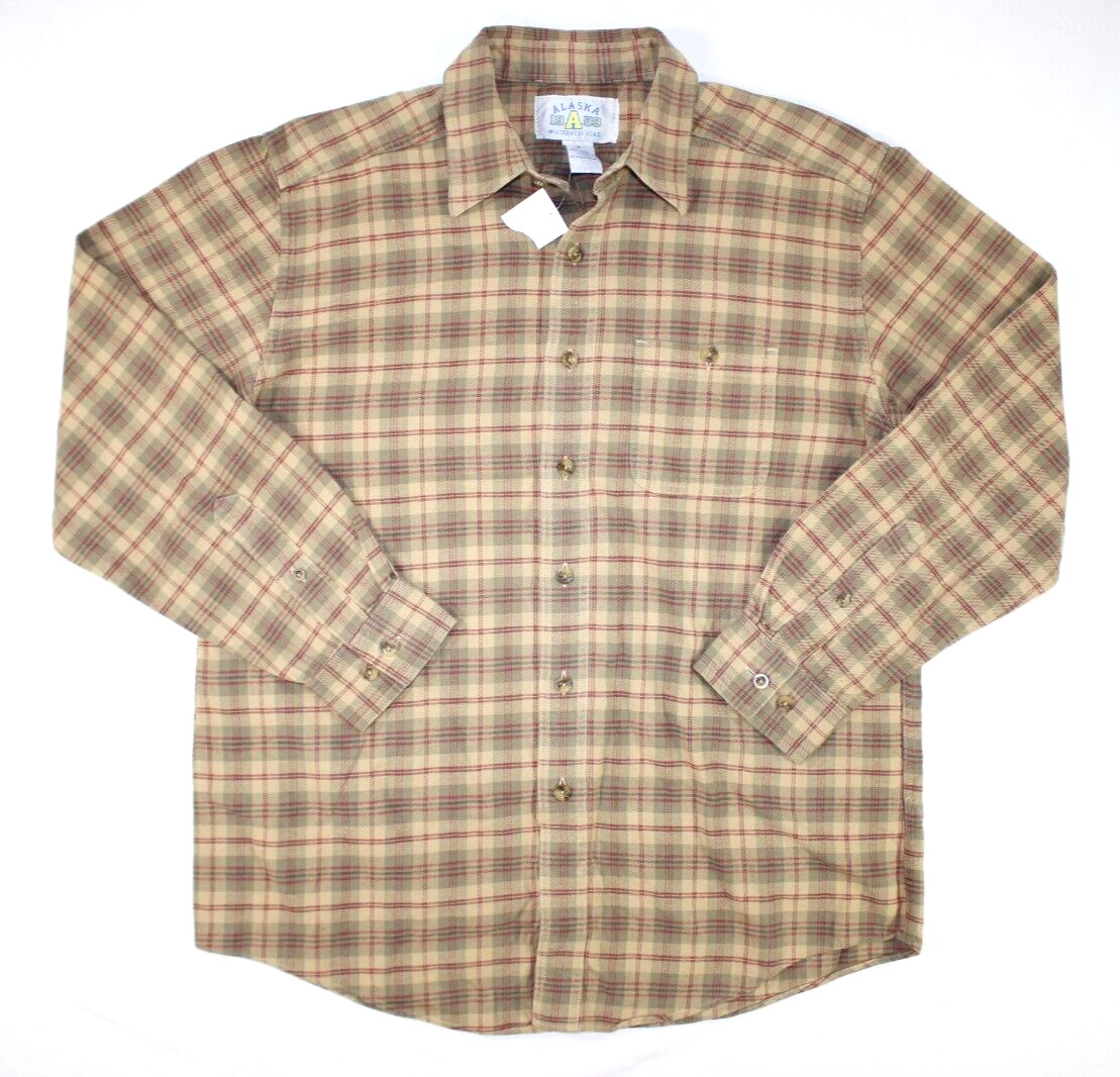 New Vintage Alaska 1959 Wilderness Gear Men\'s Flannel Shirt Beige Plaid M