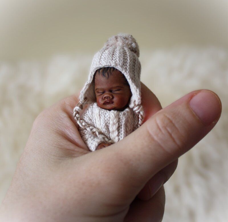 OOAK Baby Boy Art Doll with Bassinet Sculpted from Polymer Clay by YivArtDolls