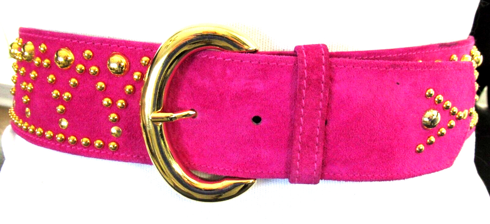 YSL YVES SAINT LAURENT Bright Pink/Purple Suede Golden Brad Vintage Belt
