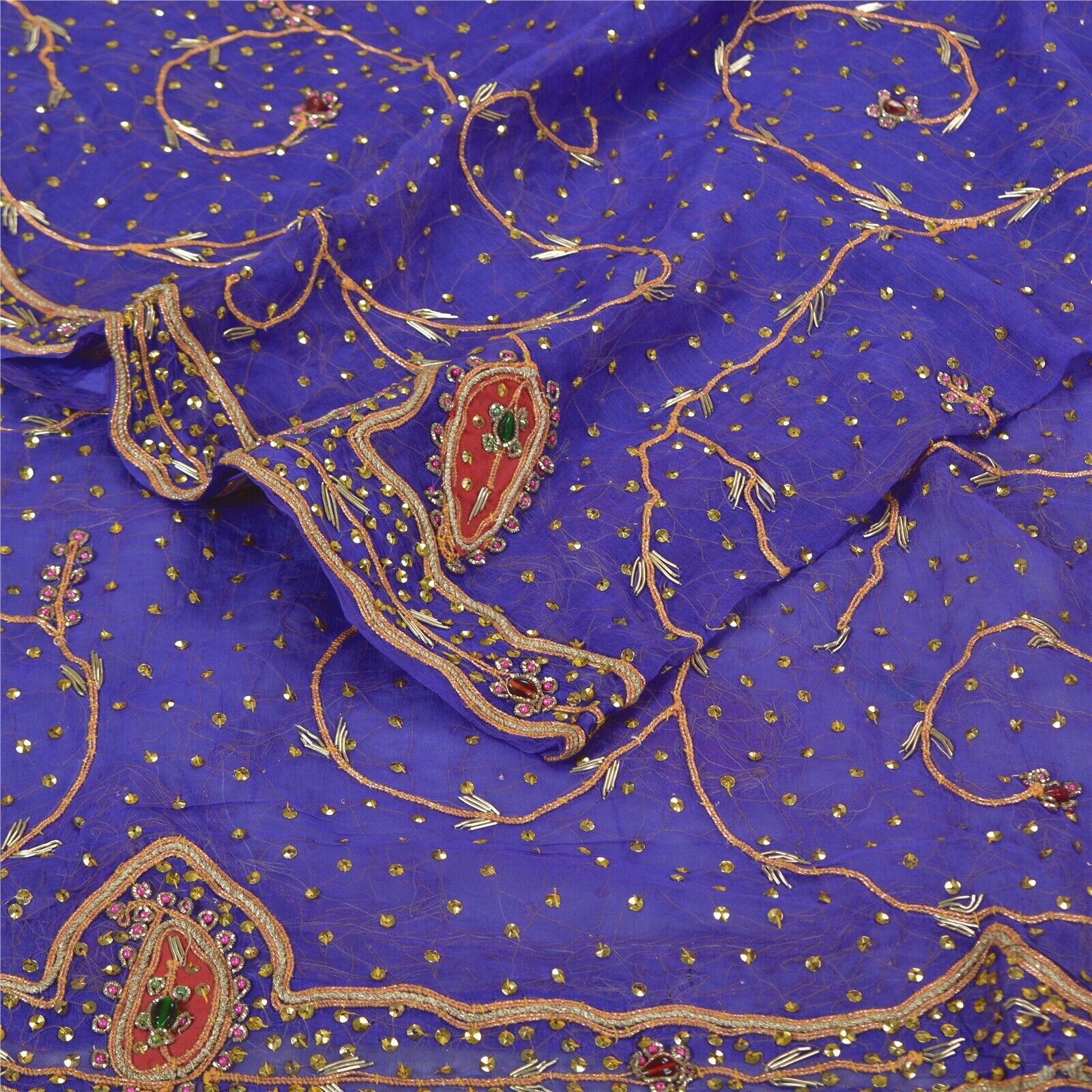 Sanskriti Vintage Lavender Dupatta 100% Pure Chiffon Silk Hand Beaded Stole
