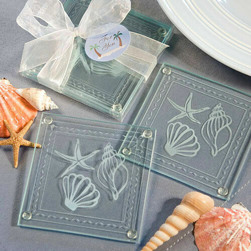 25-72 Beach Themed Glass Coasters - Sets of 2 - Wedding Party Favors