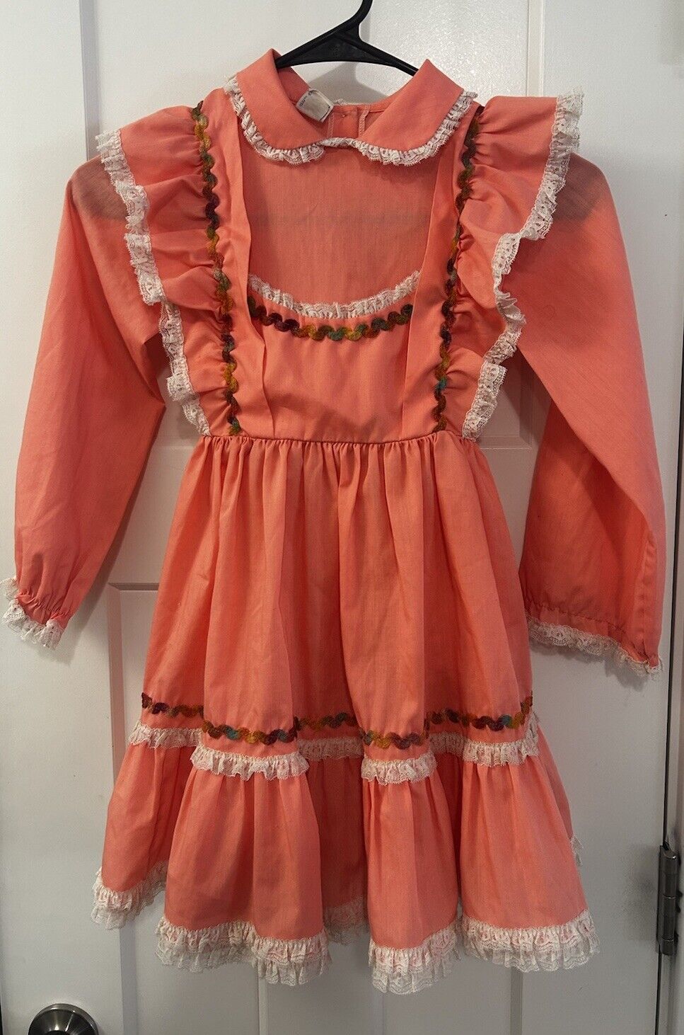 Vintage Mini World Peach Spring Easter Dress Size Girls 6 Ruffles Pinafore Style