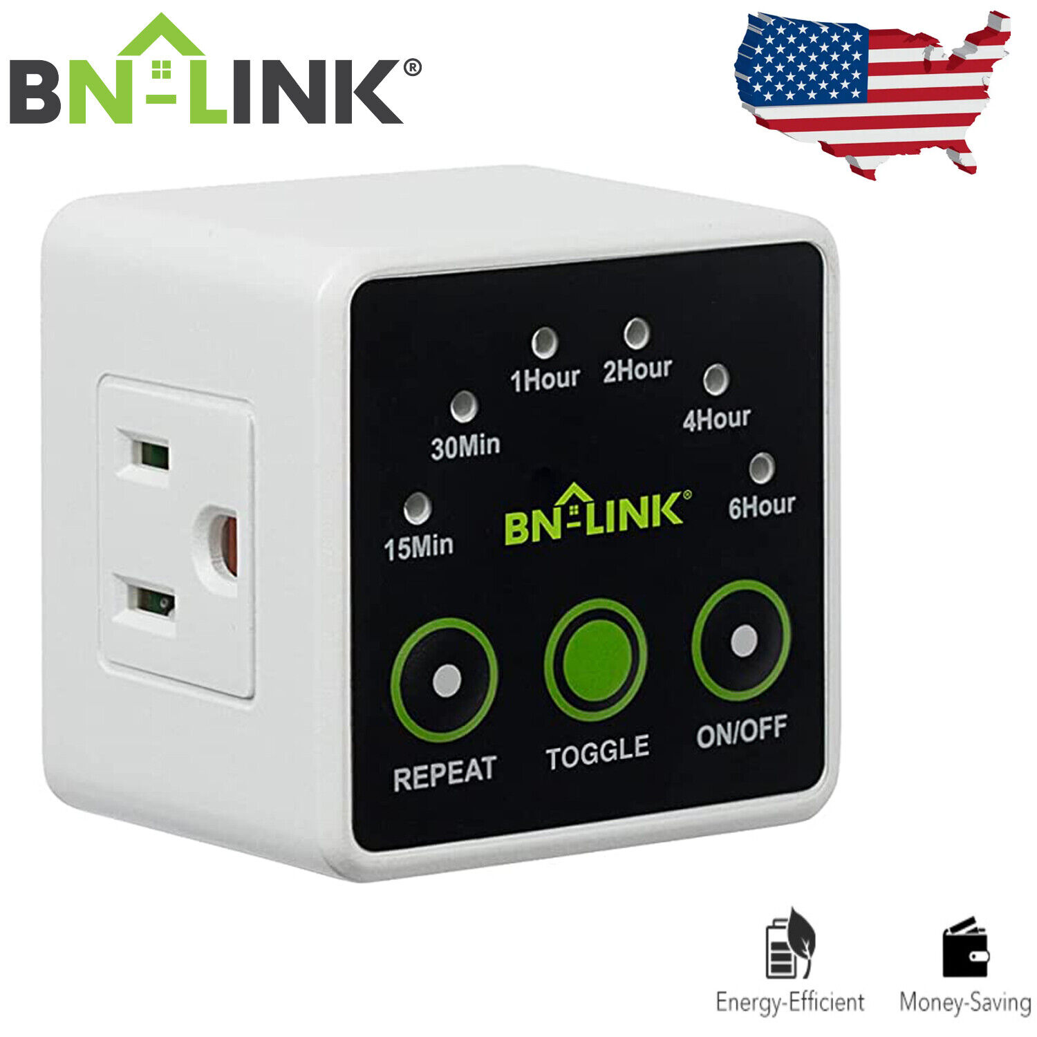 BN-LINK Smart Digital Countdown Timer with 3-Prong Grounded Outlet 125V AC 15A