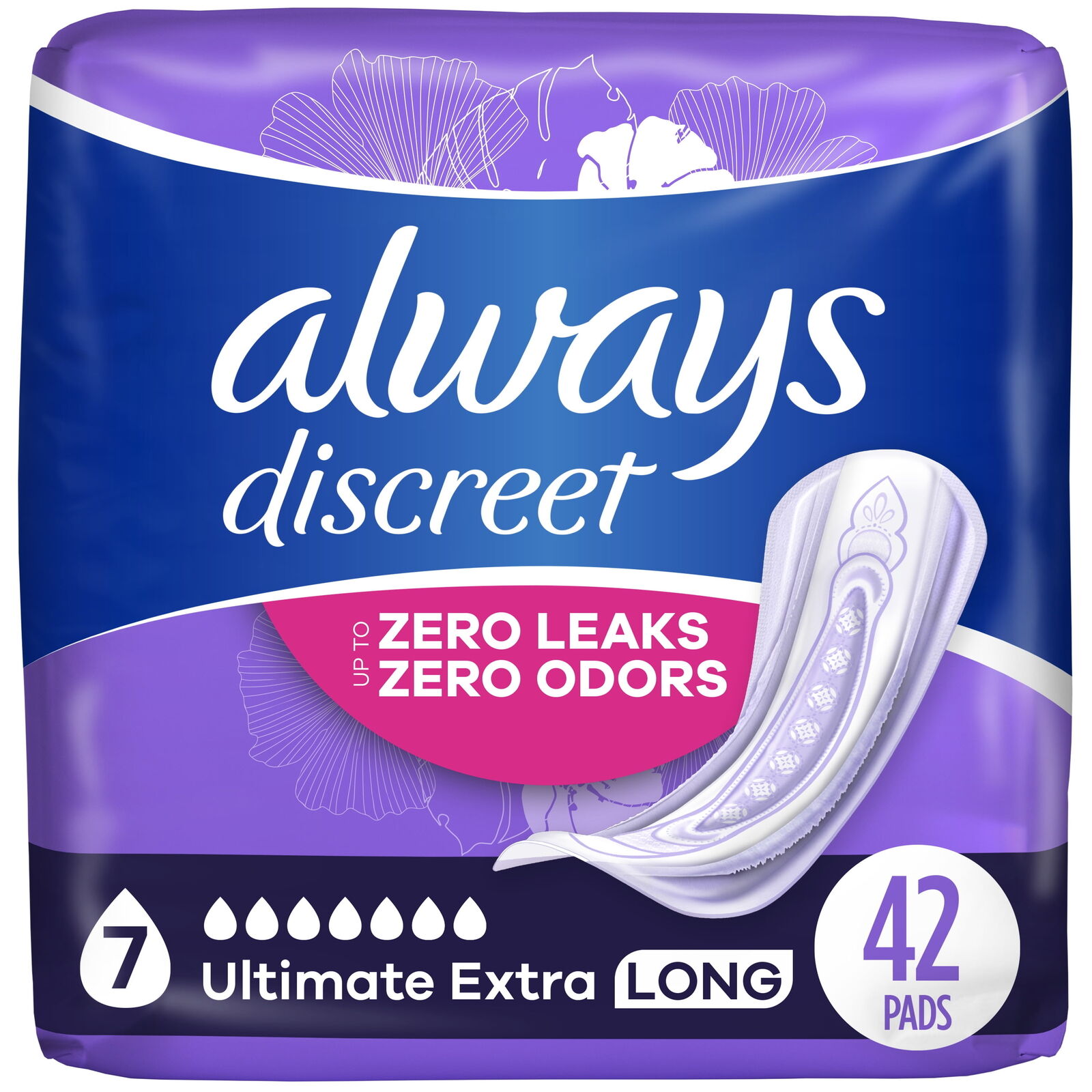 Always Discreet Incontinence Pads, Ultimate Extra Protect Absorbency,  42 CT
