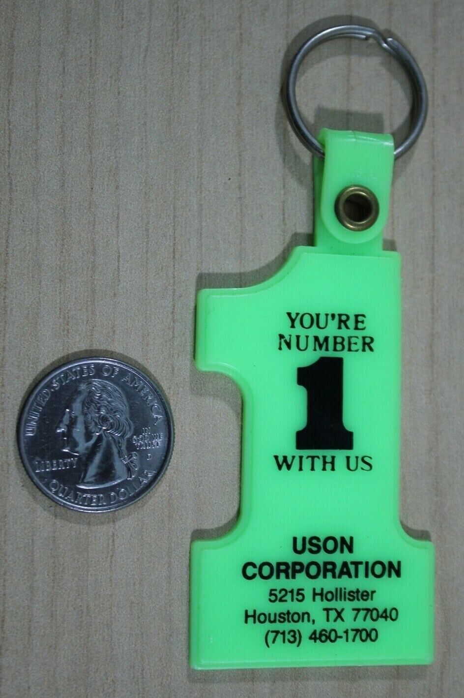 Uson Corporation Houston Texas You\'re #1 Green Keychain Key Ring #33001