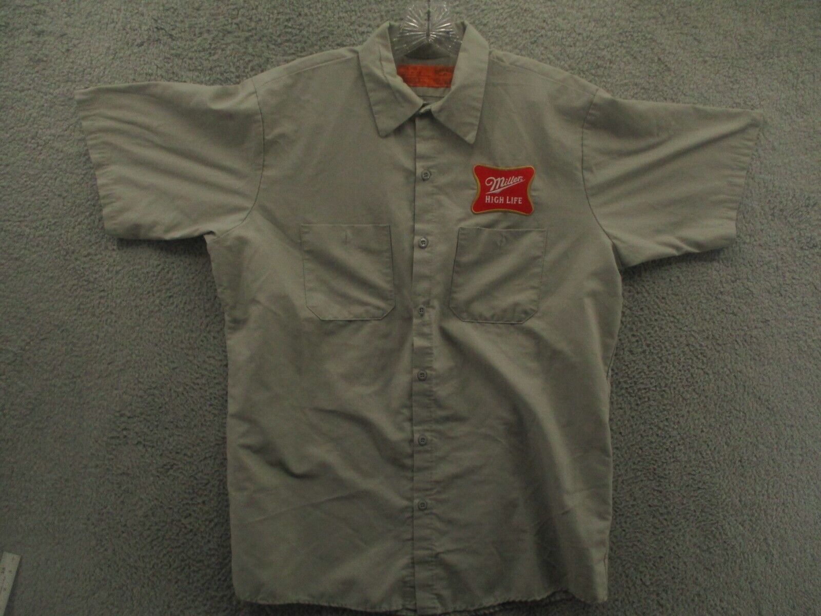 Vintage Miller High Life Work Shirt Gray Button Up Short Sleeve Mens L