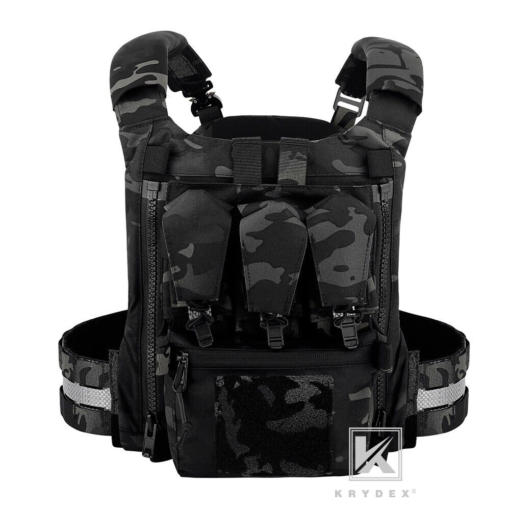 KRYDEX FCPC V5 Plate Carrier Tactical Vest Zip-On Back Panel Banger Black Camo
