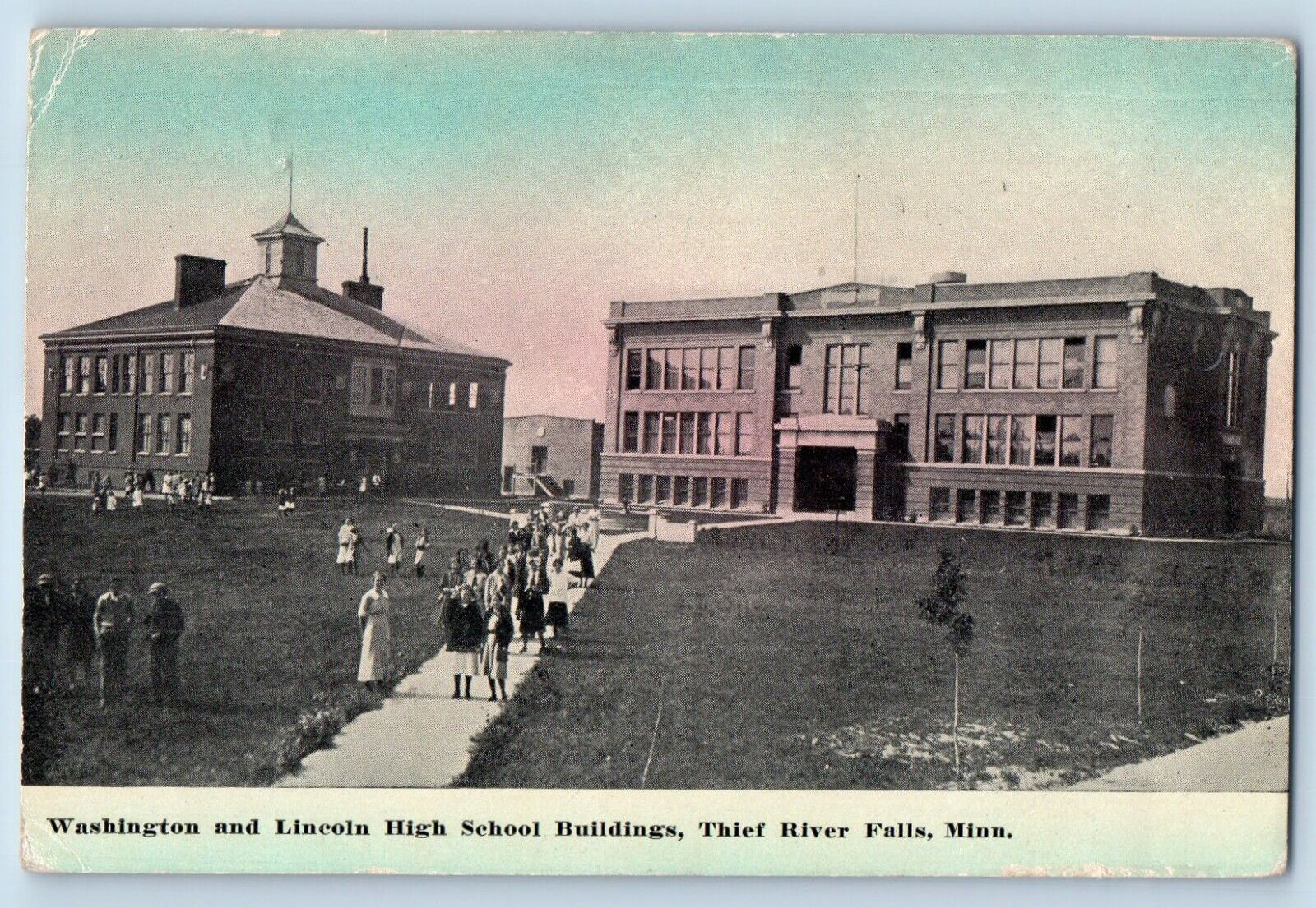 Thief River Falls Minnesota Postcard Washington Lincoln High School 1915 Vintage