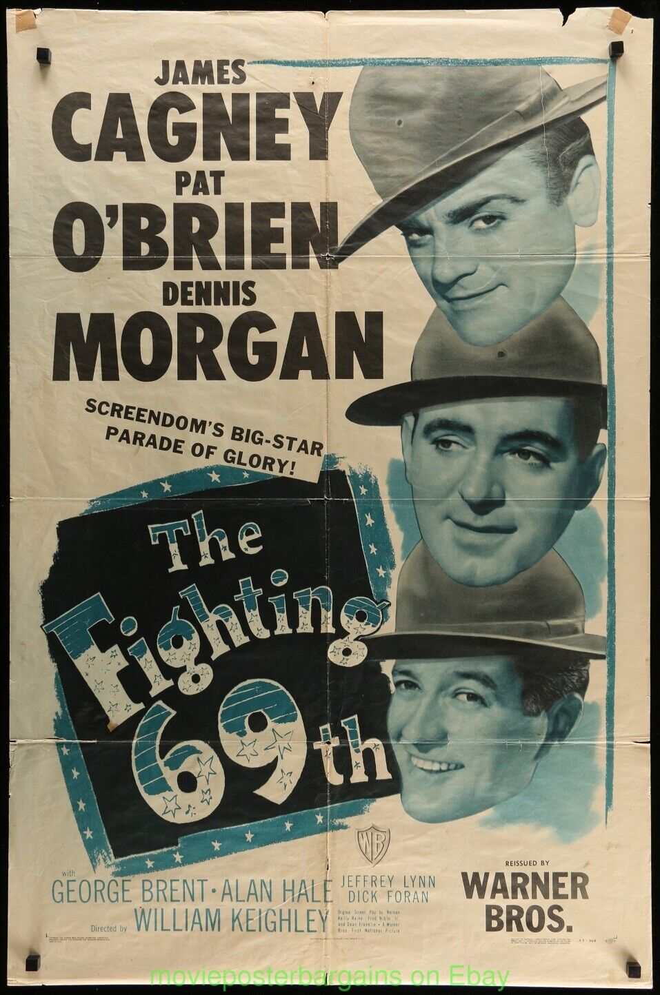 THE FIGHTING 69TH MOVIE POSTER Original 27x41 JAMES CAGNEY WWI Re-Release 1948
