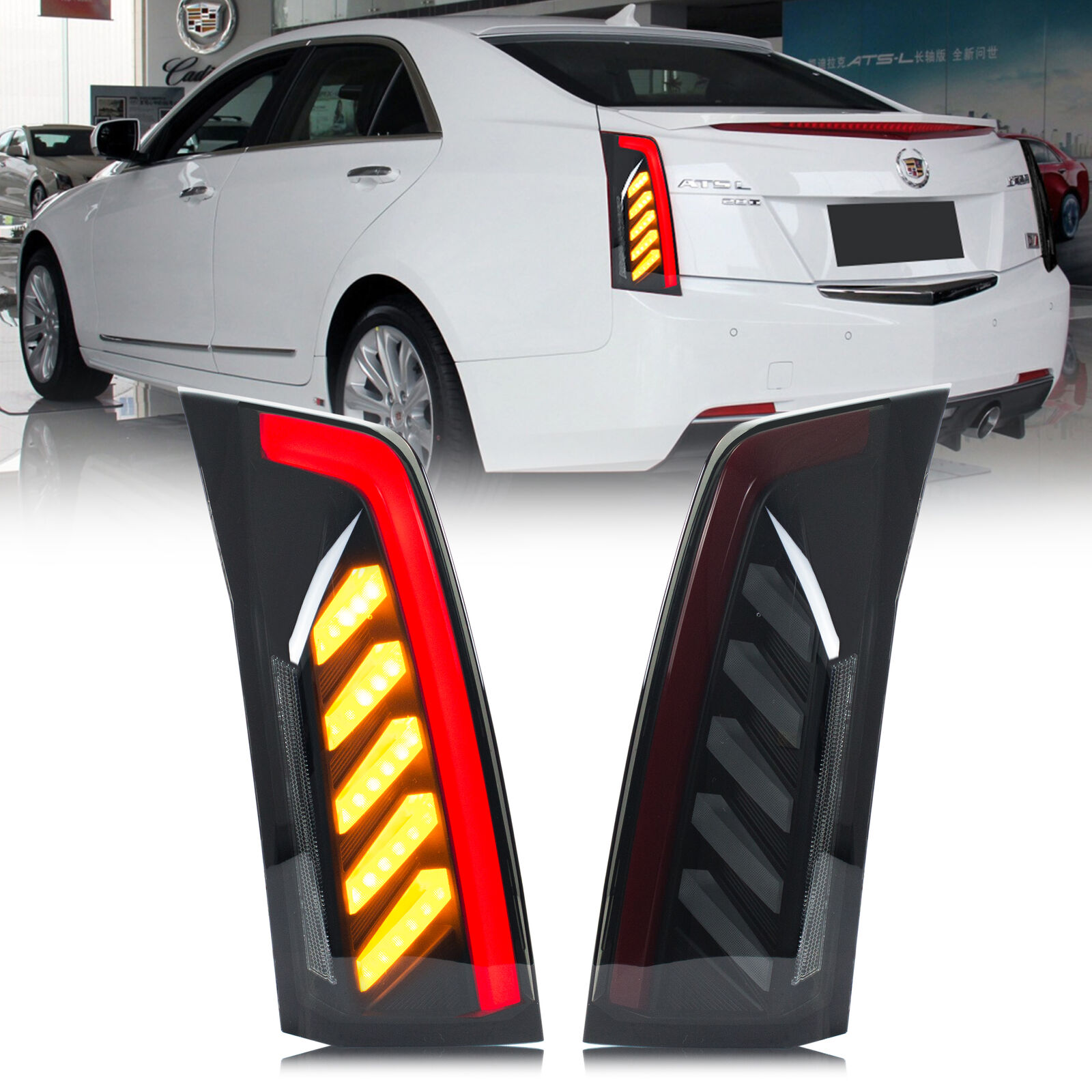 LED Black Tail Lights for Cadillac ATS 2013-2018 1st Gen Sequential Rear Lamps