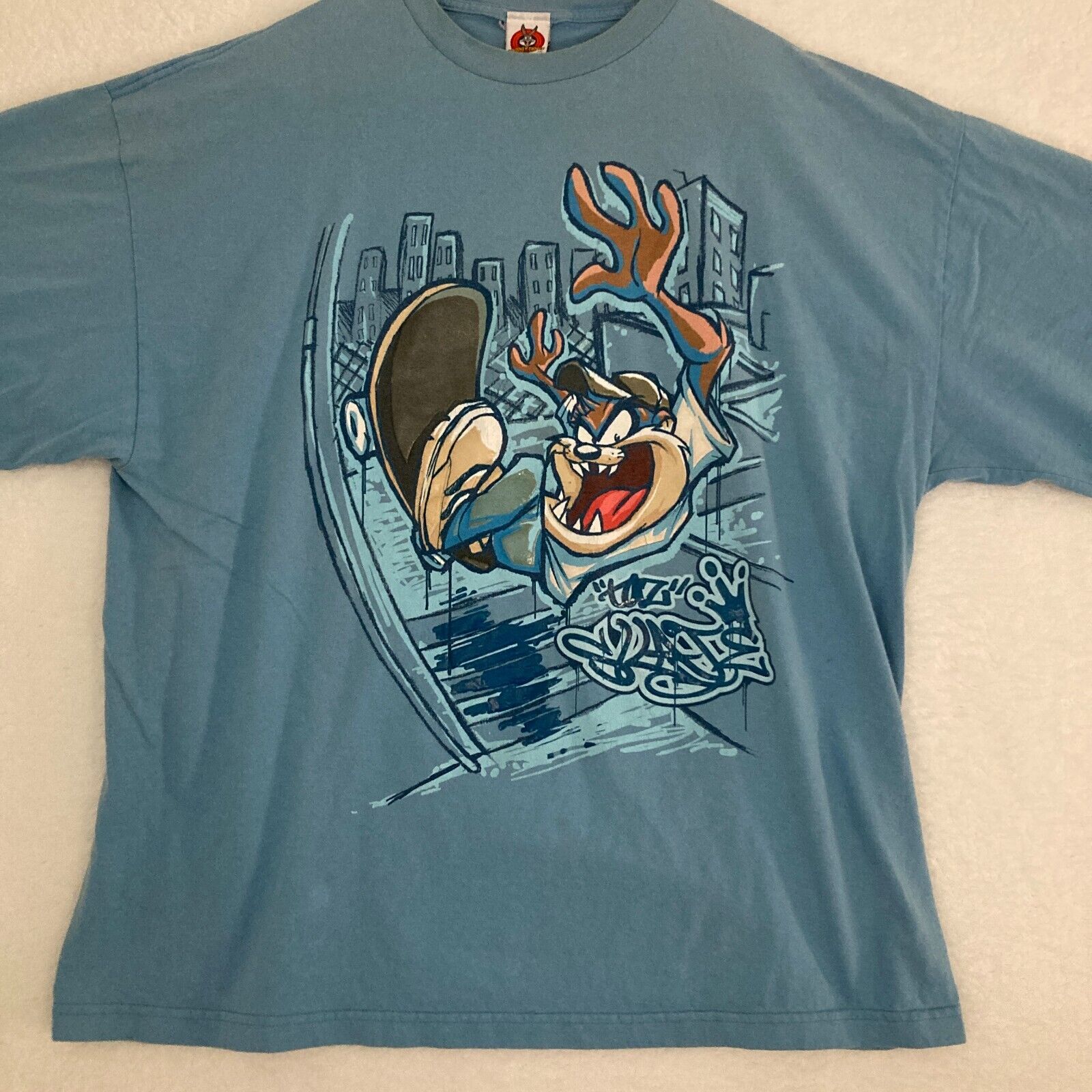Vtg Looney Tunes Tazmanian Devil Shirt Mens 3XL Blue Crew Neck Skateboarding Taz