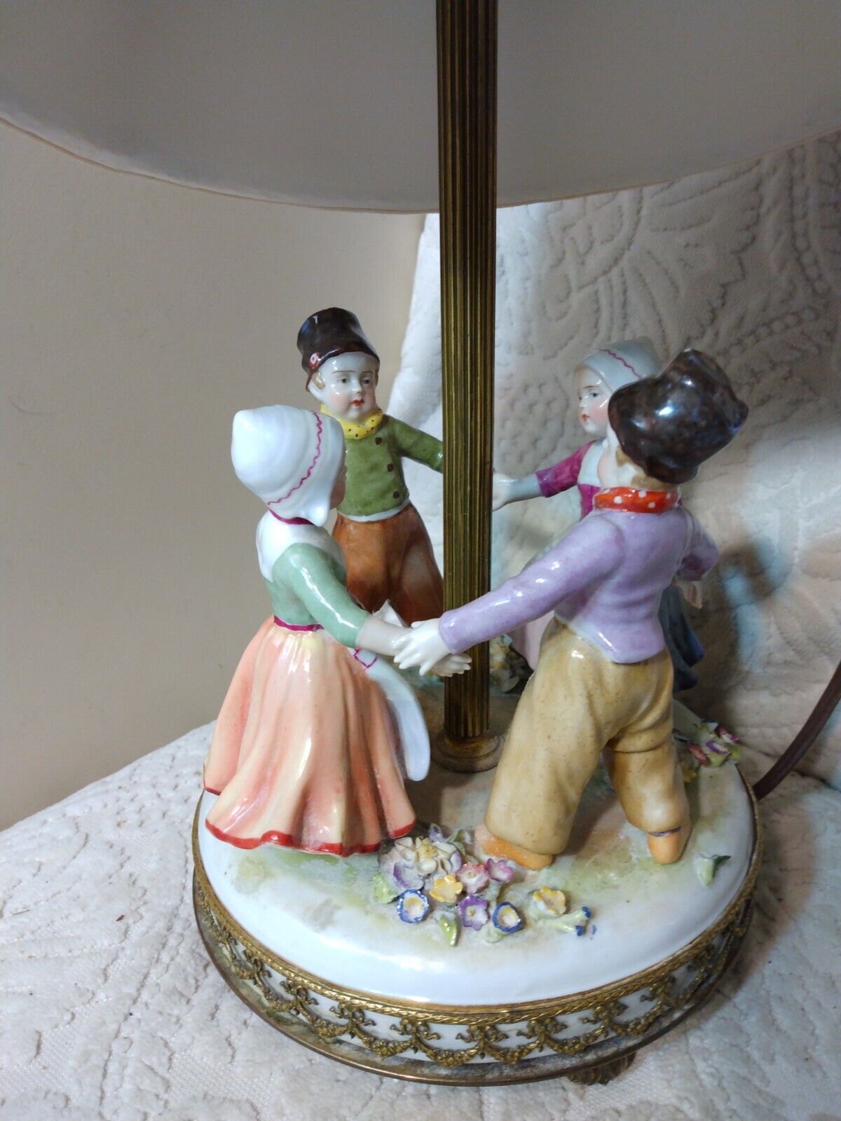 Vtg Dresden Ring Around Rosie Porcelain Figurine Lamp 4 Kids A/O Ormalu Decor 