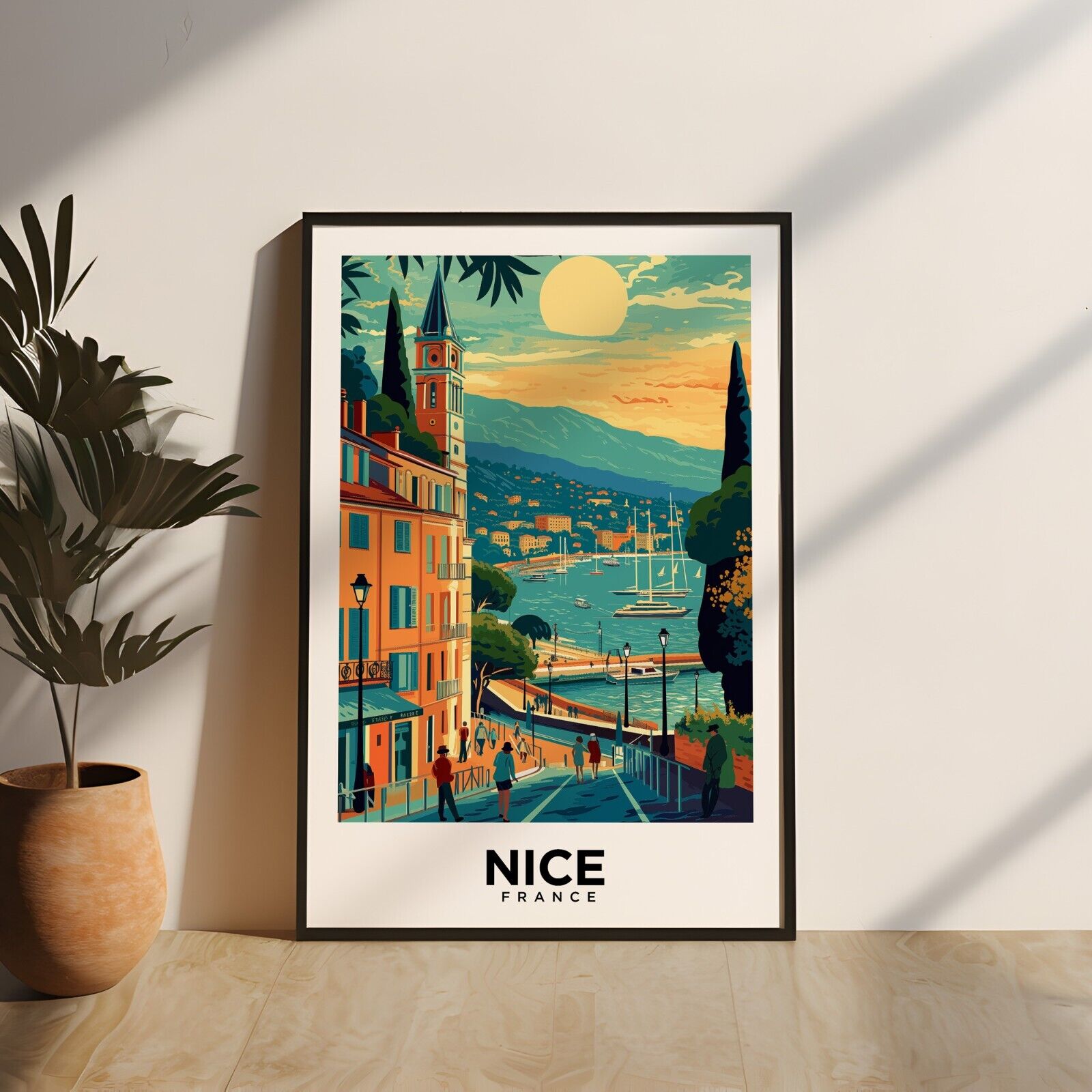 Nice France Vintage Style FRAMED READY TO HANG or FRAMELESS Travel Poster