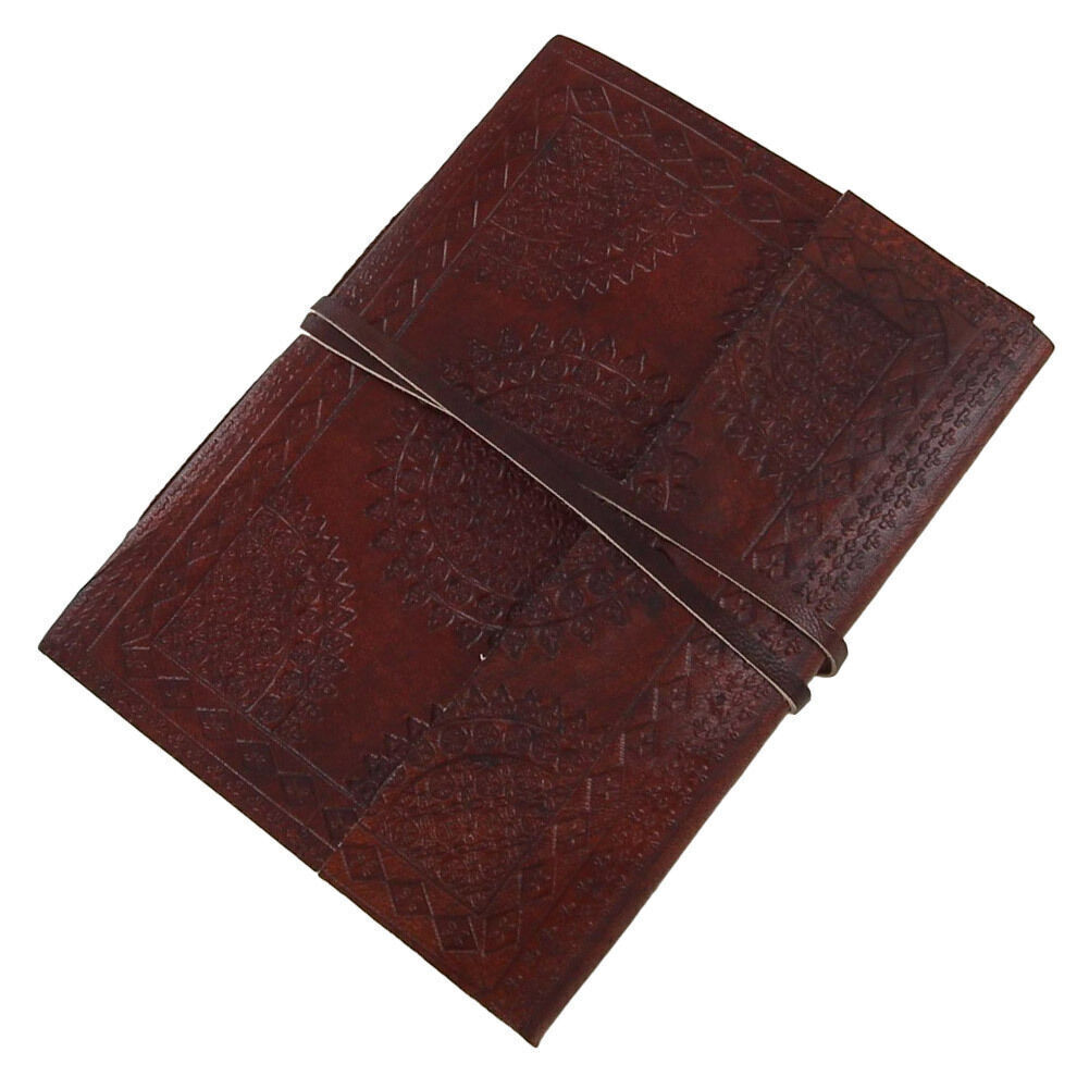 Medieval Circular Embossed Leather-Bound Blank Journal Diary - Vintage Notebook