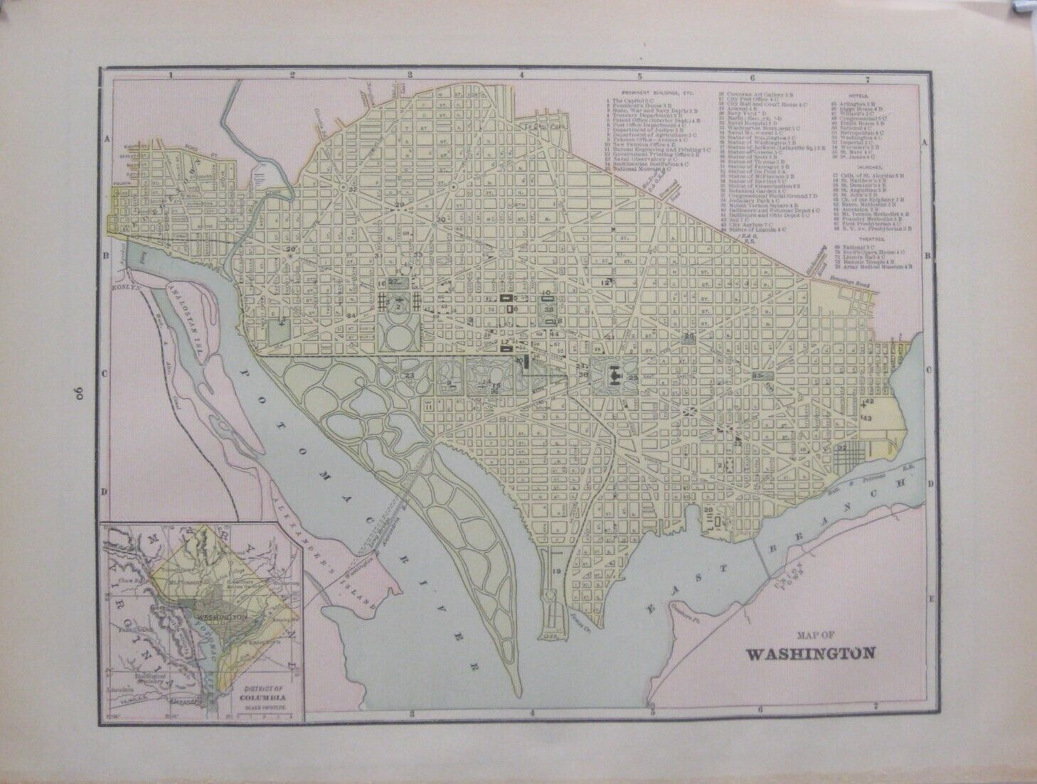 Original 1893 Antique Map WASHINGTON DC Georgetown C&O Canal Uniontown B&O RR