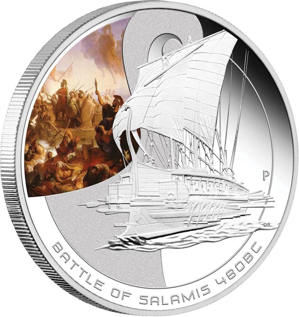2010 Cook Islands Famous Naval Sea Battles Salamis 480 BC $1 Pure Silver Proof