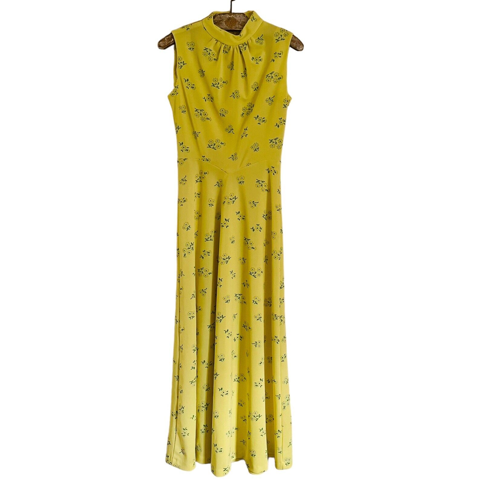 Vintage Full Length Floral Dress Women\'s Size XS Yellow Green Sleeveless Maxi