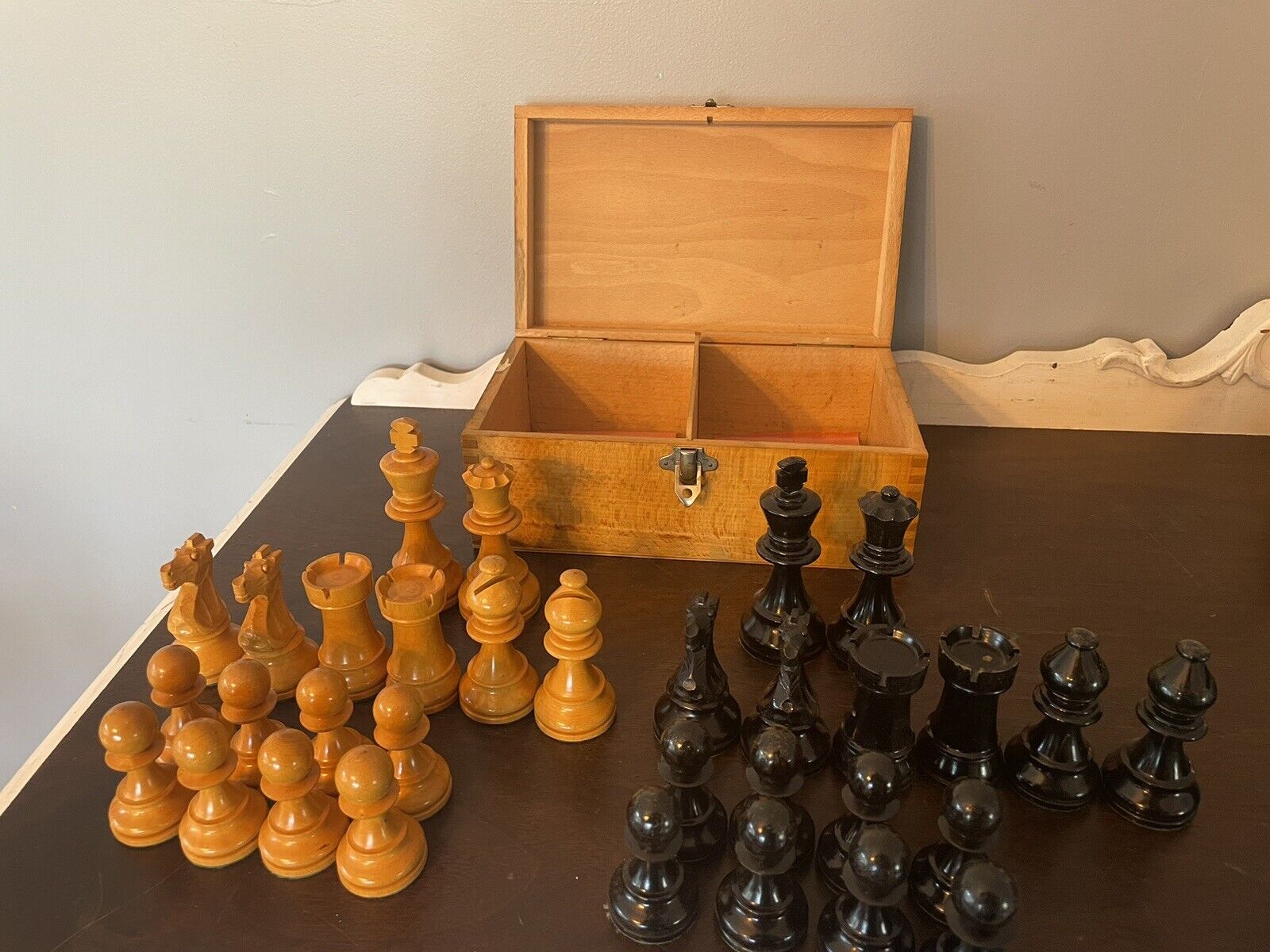 Vintage Lardy Staunton Superb Huge 4.25”  King Chess Set - Rare with box. 253/8