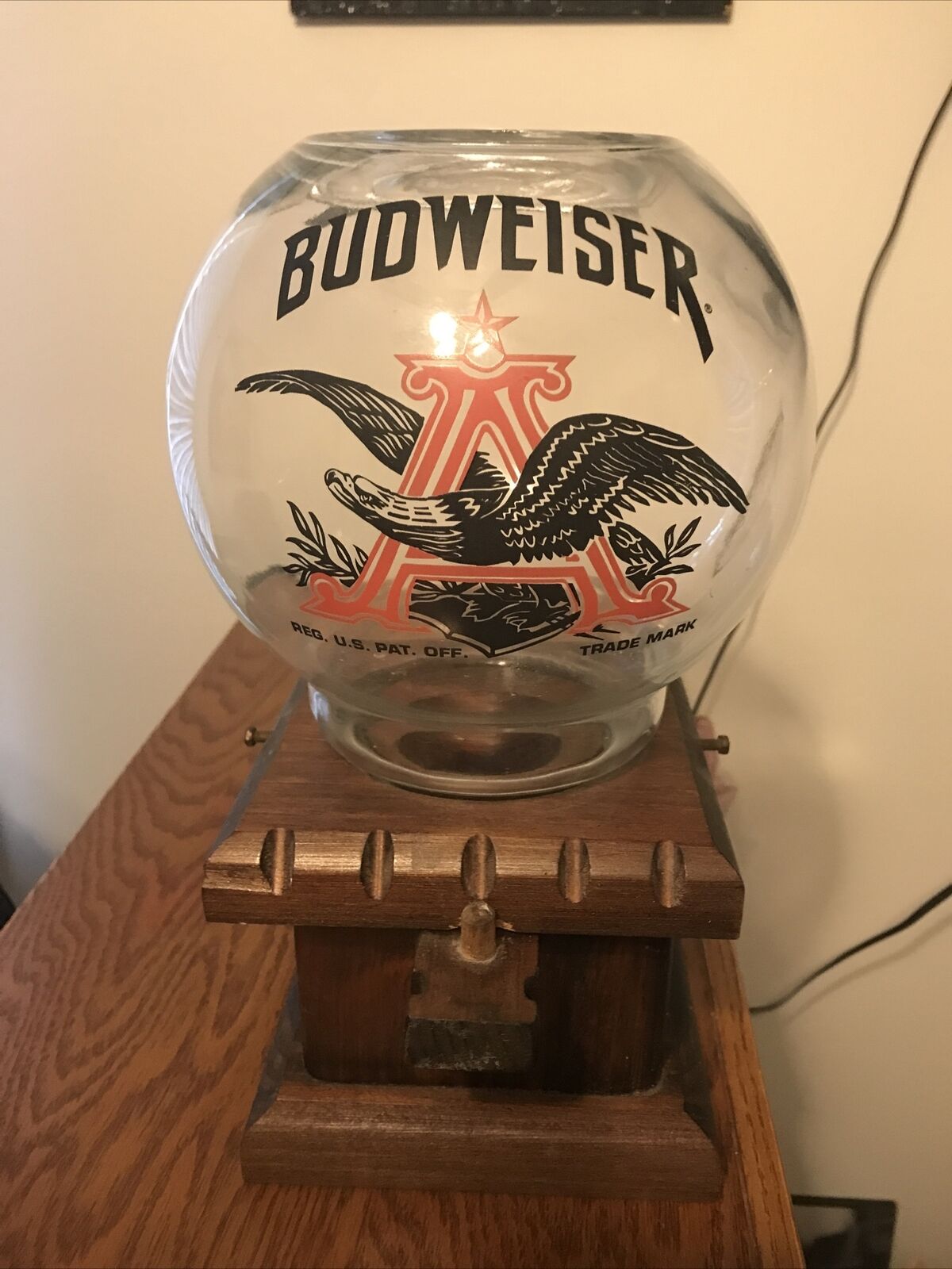 BUDWEISER ANHEUSER BUSCH Vintage Peanut Gumball Dispenser  w/ Glass Globe