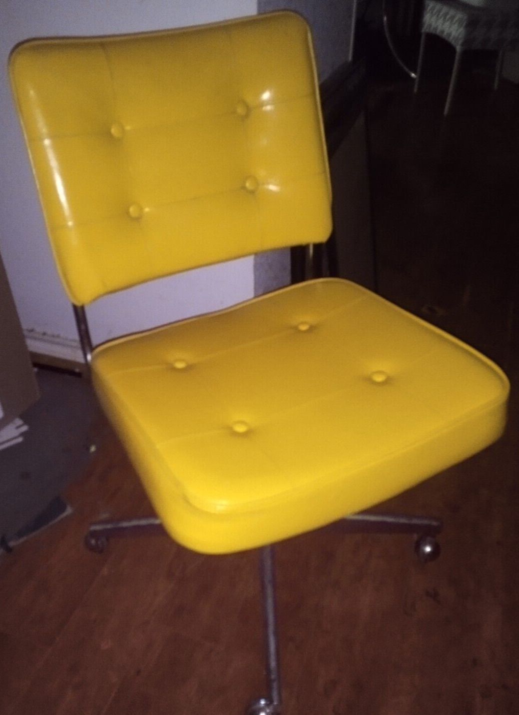 Vintage 1960s 70s Era ChromCraft ORIGINAL Swivel Chair Yellow Vinyl w/Tag Retro