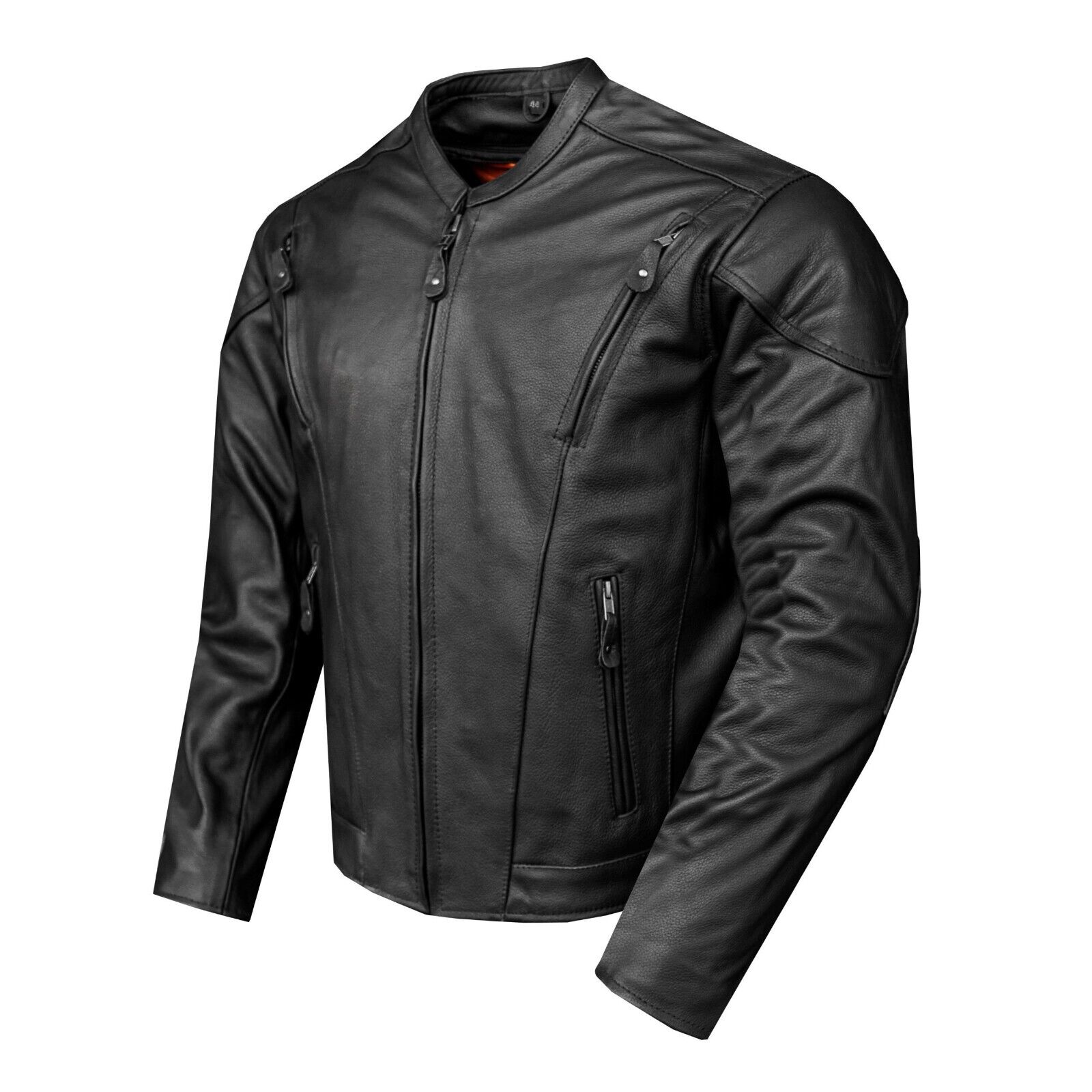 Premium Men's Motorcycle Black Cowhide Leather Biker Front Air Vents Jacket