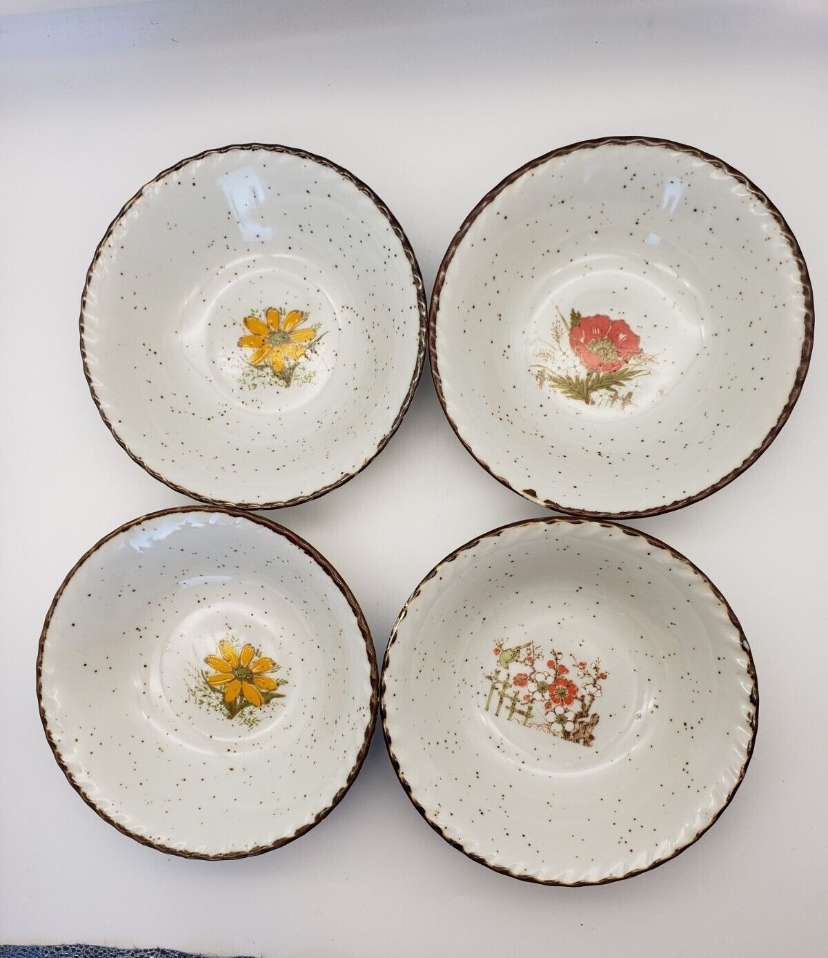 4 Vintage Otagiri Stoneware Cereal Bowls Speckled