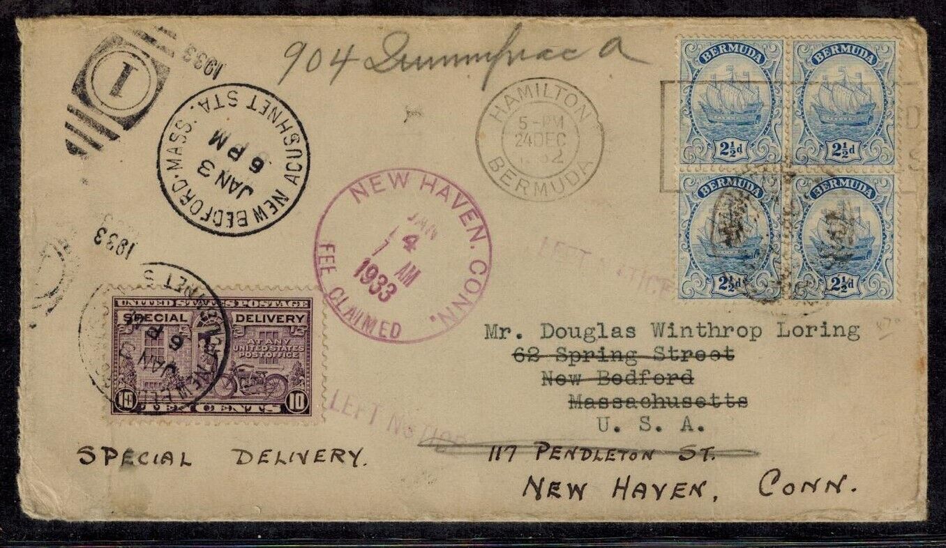 Bermuda To US Special Delivery Dual Currency Postage Cover