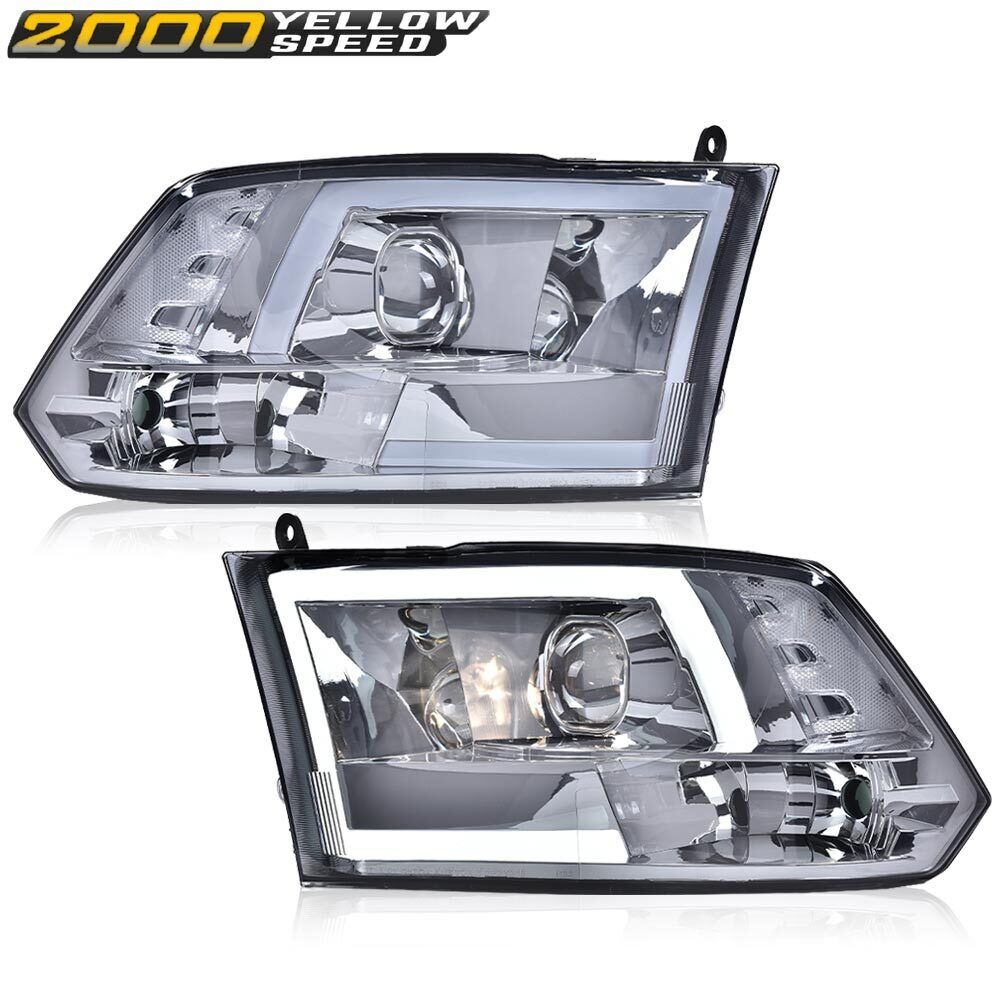 Fit For 09-12 Ram 1500 2500 3500 Smoke LED DRL Tube Projector Headlight Headlamp