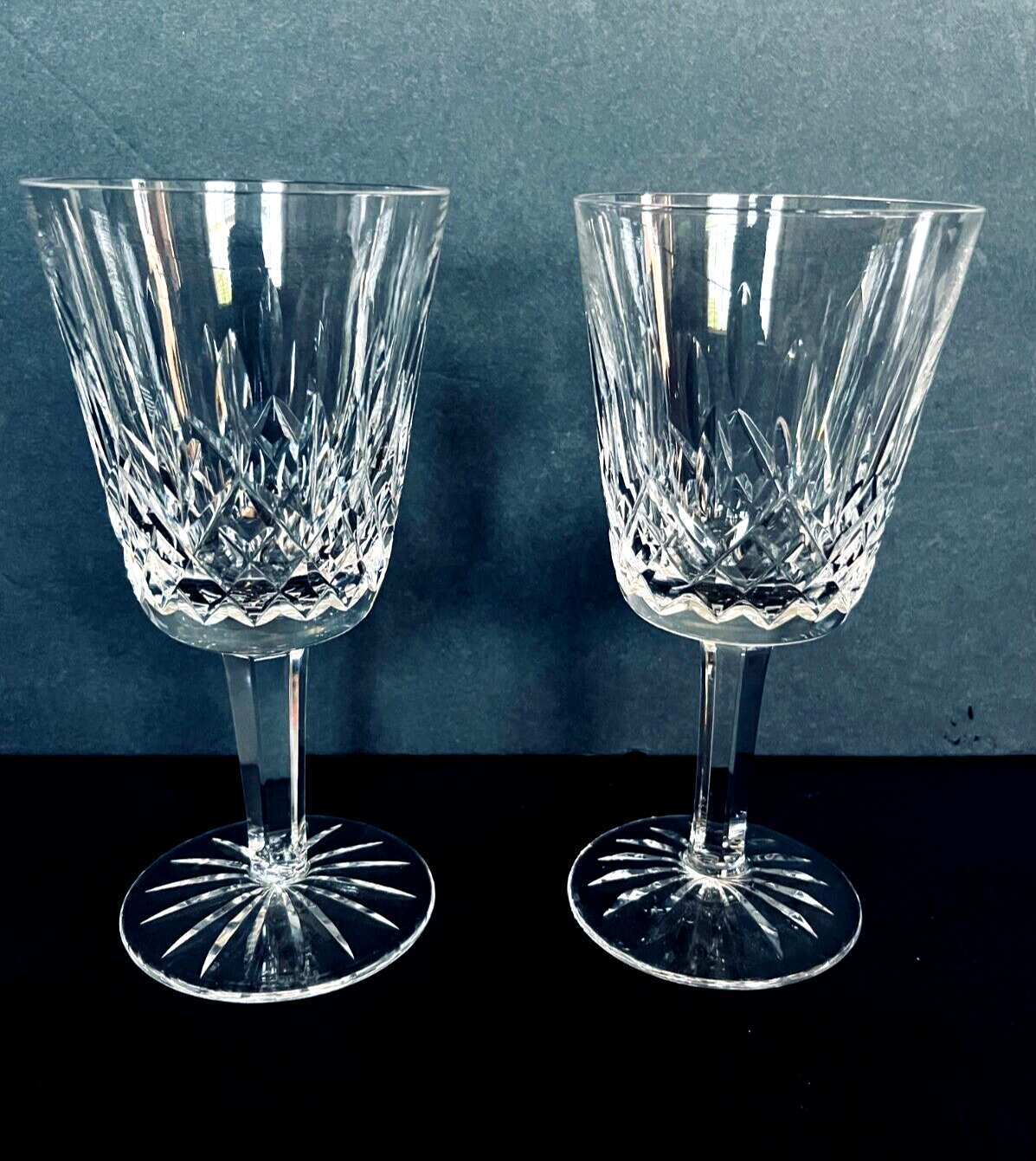 Waterford clear cut crystal Lismore water goblets 7 inch set of 2 excellent