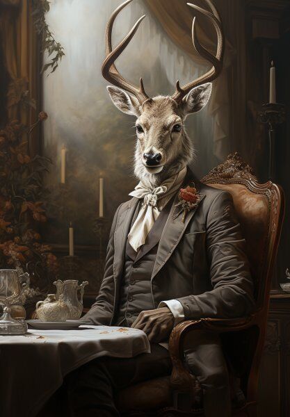 Gothic Victorian Deer Stag Refined Gentleman Fine Art Giclee Print J02