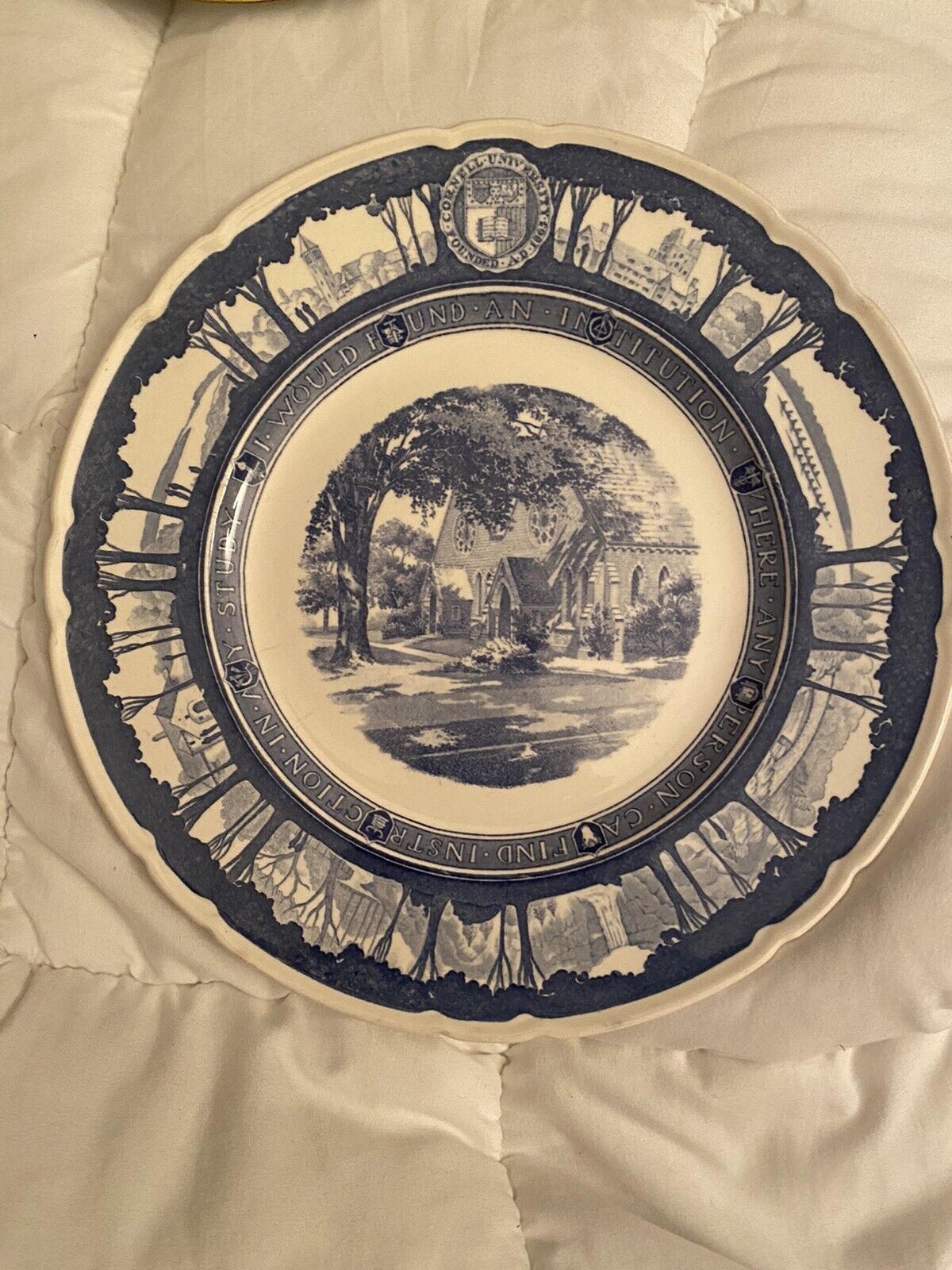 1933 Wedgwood Plate Cornell University SAGE CHAPEL Blue Made in England EUC