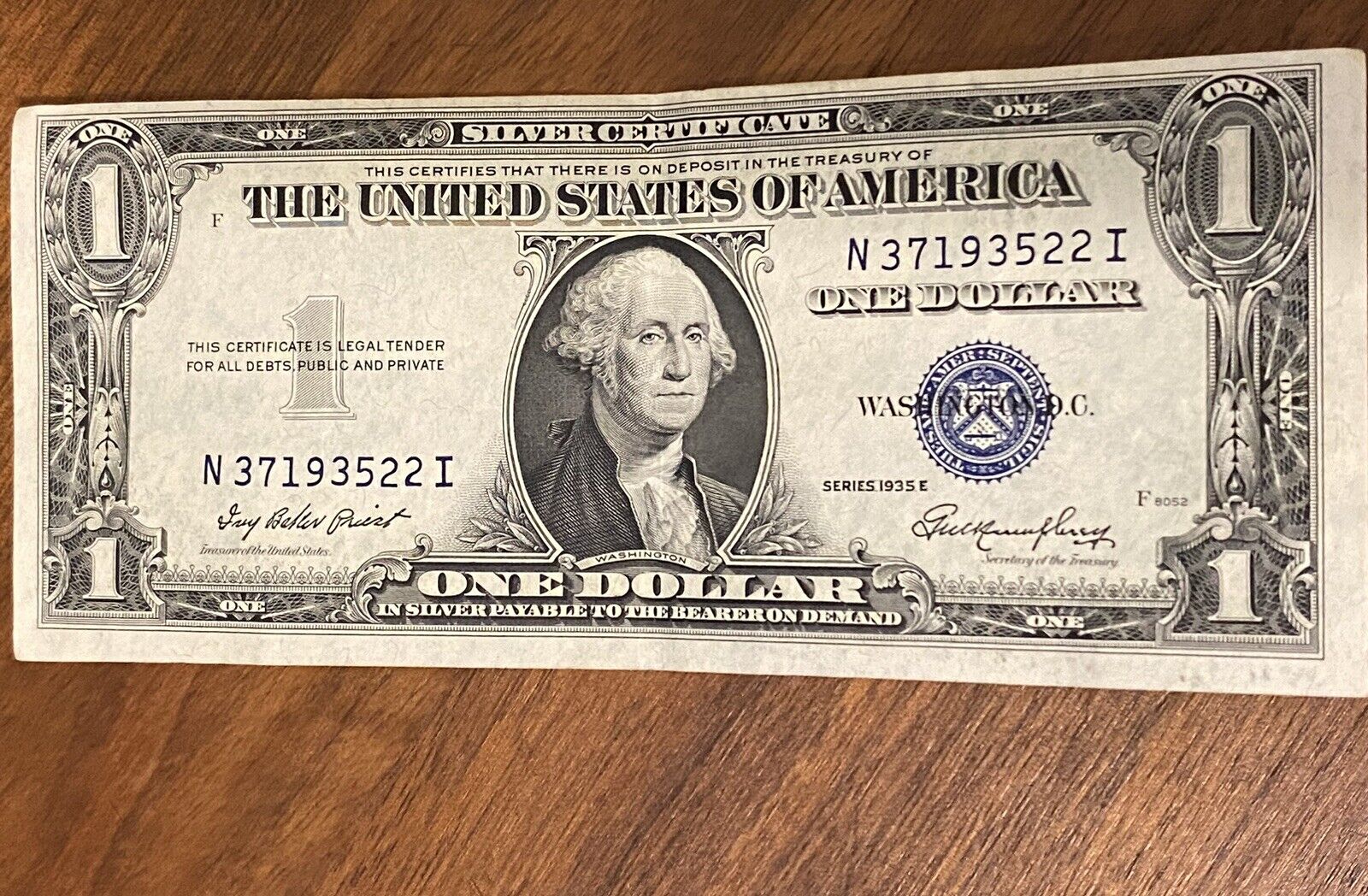 Series 1935 E Blue Seal $1.00 One Dollar Silver Certificate Note Crisp Rare