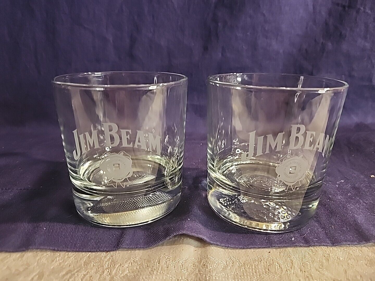Jim Beam Glasses with 2 Embossed  Ball icon    bottom Rocks Whiskey