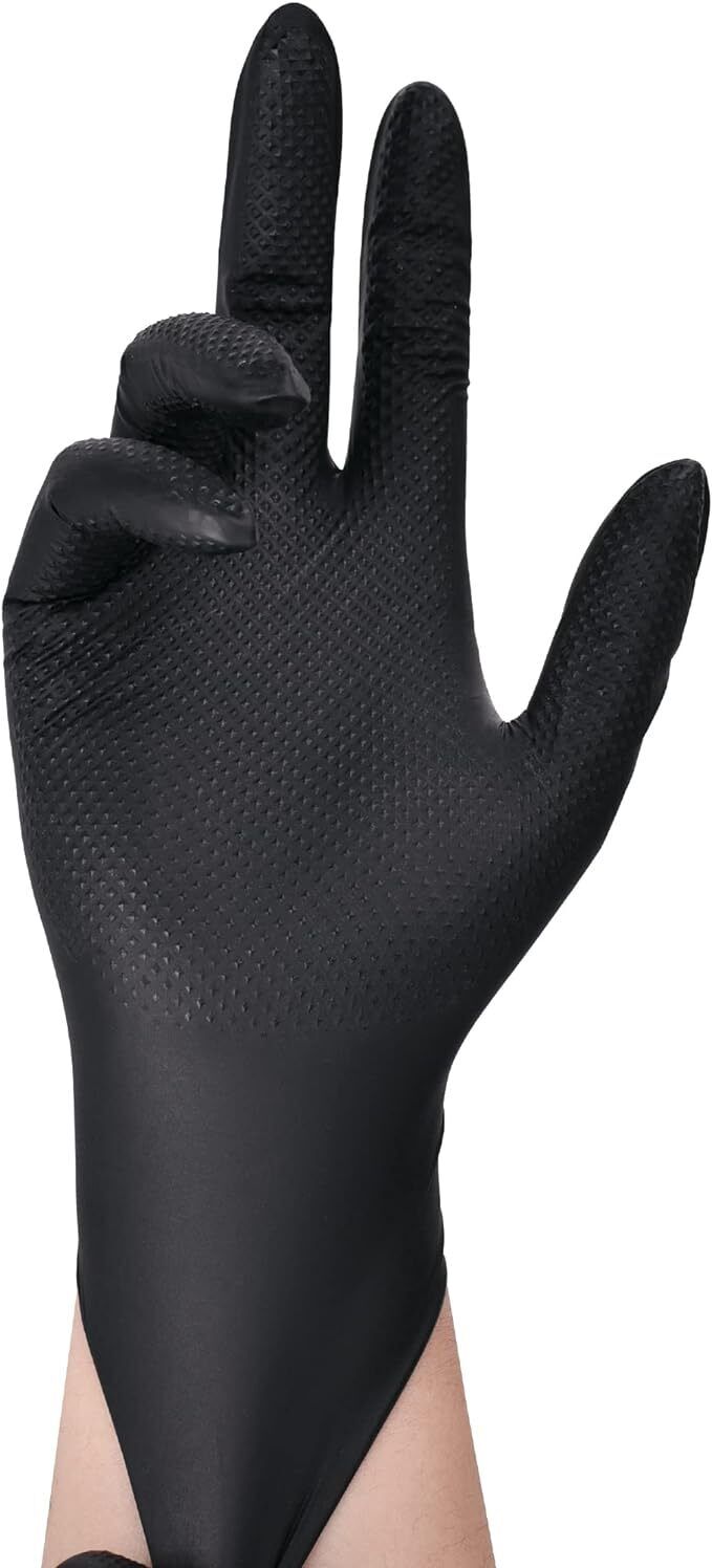 Black/Orange Nitrile Disposable Gloves 8 Mil Raised Diamond Texture | Fast Ship