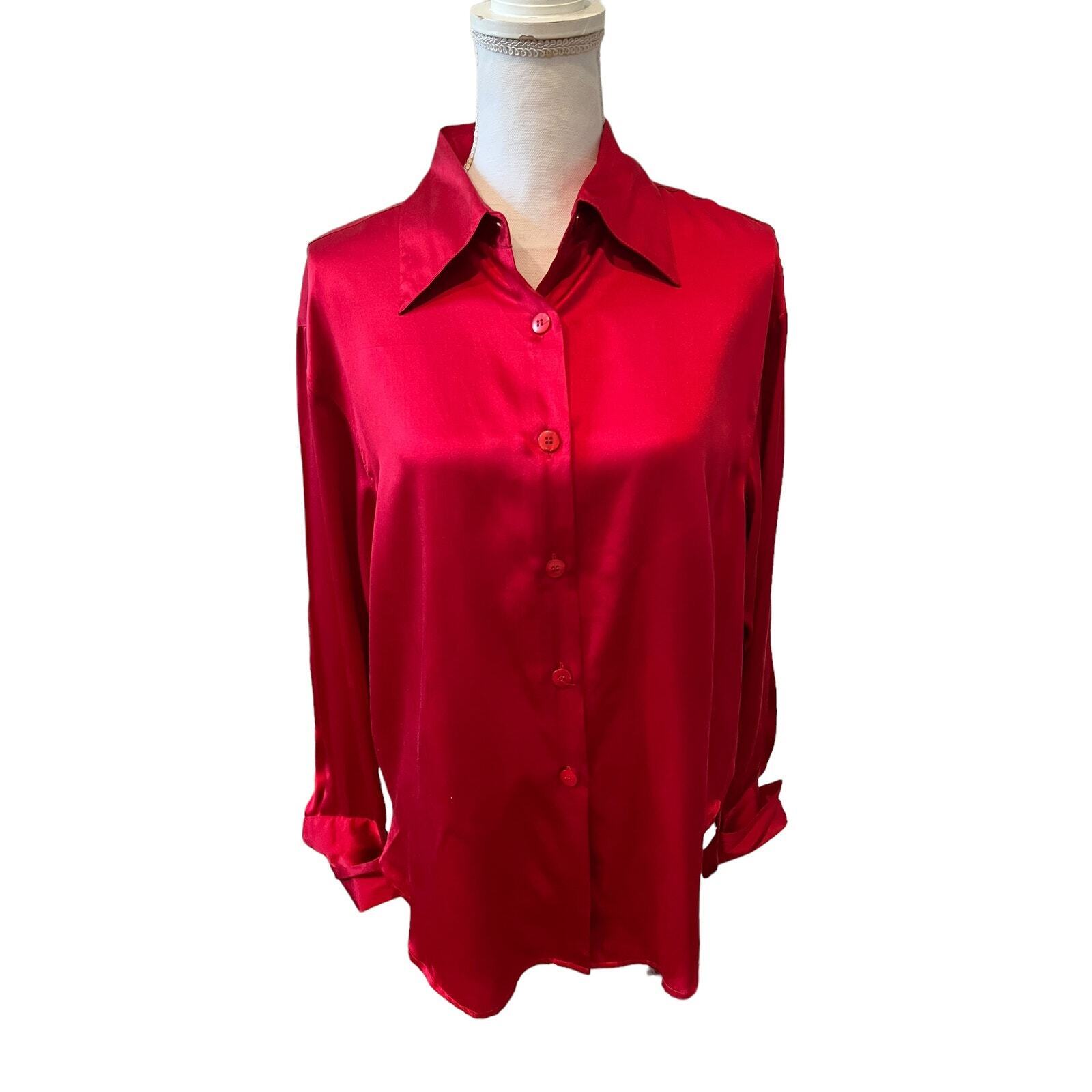 Vintage New York Style Silk Button Down Shirt in Cherry Red S
