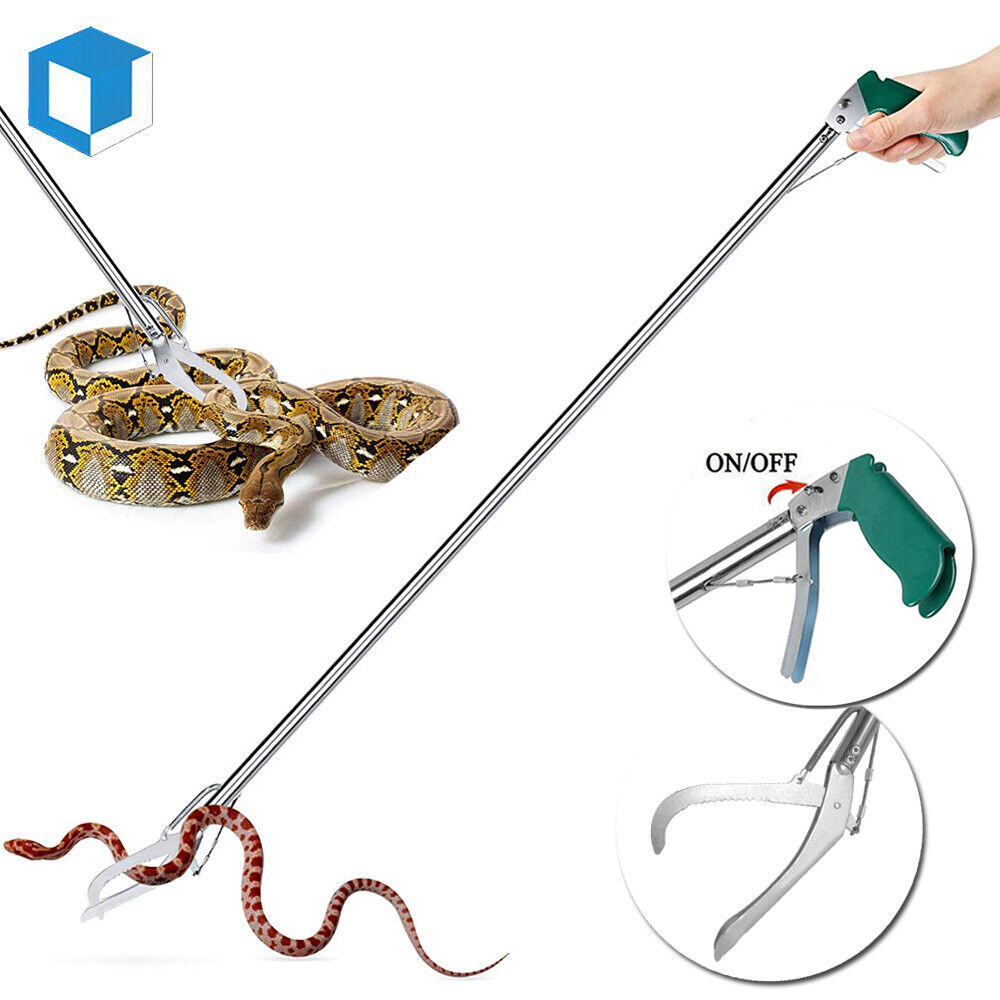 47” Reptile Snake Tongs Catcher Grabber Hook Stick Handling Tool Lock Heavy Duty