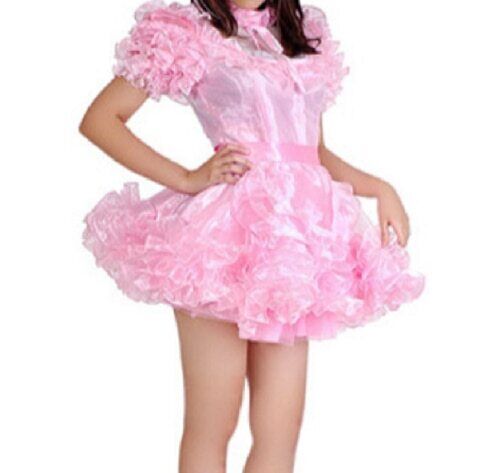 Lockable maid sissy pink satin dress cosplay costume tailor made
