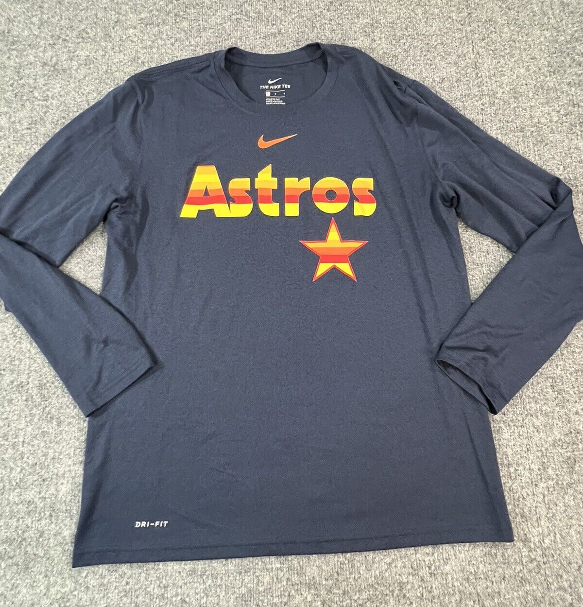 Nike Houston Astros Shirt Mens Large Blue MLB Dri-Fit Long Sleeve T-Shirt Tee