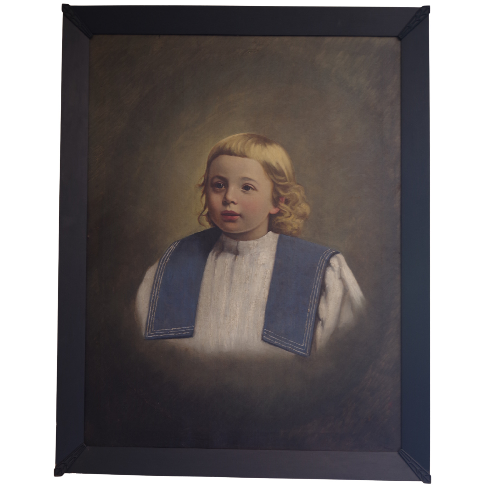 Antique Oil Painting Portrait of Edwardian Boy;  Signed E.W. Strack