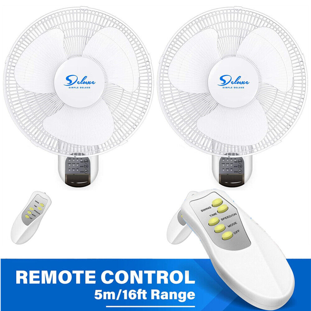 2pcs Simple Deluxe 16'' Wall Mount Fans Oscillating Quiet with Remote Control