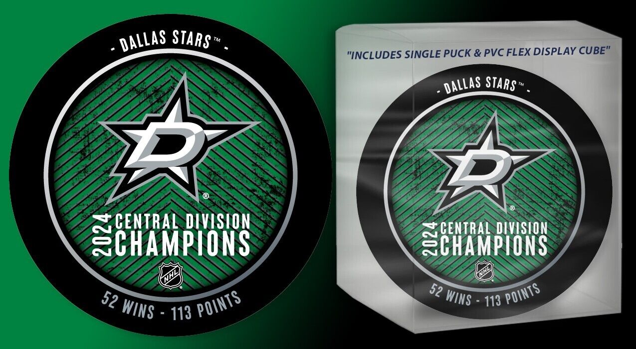 2024 NHL CENTRAL DIVISION PUCK DALLAS STARS CHAMPIONS WITH DISPLAY STANLEY CUP