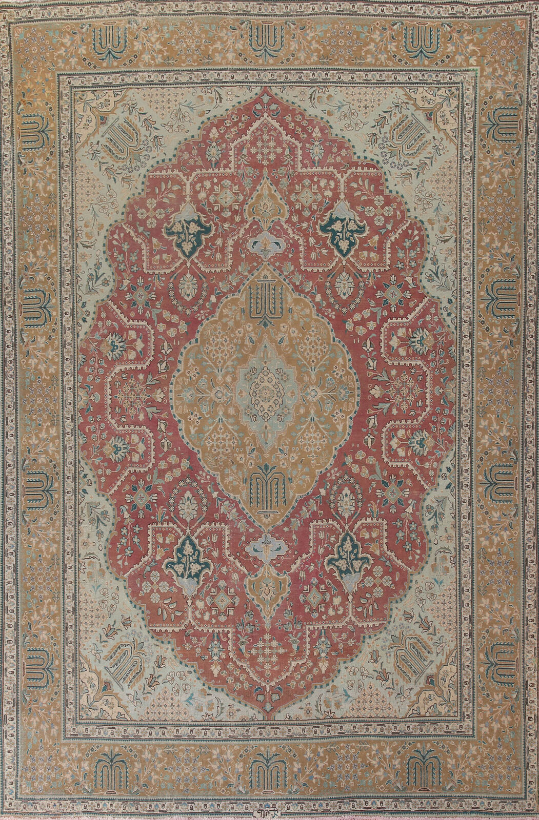 Vintage Tebriz Traditional Vintage Rug 9x13 Handmade Wool Living Room Carpet