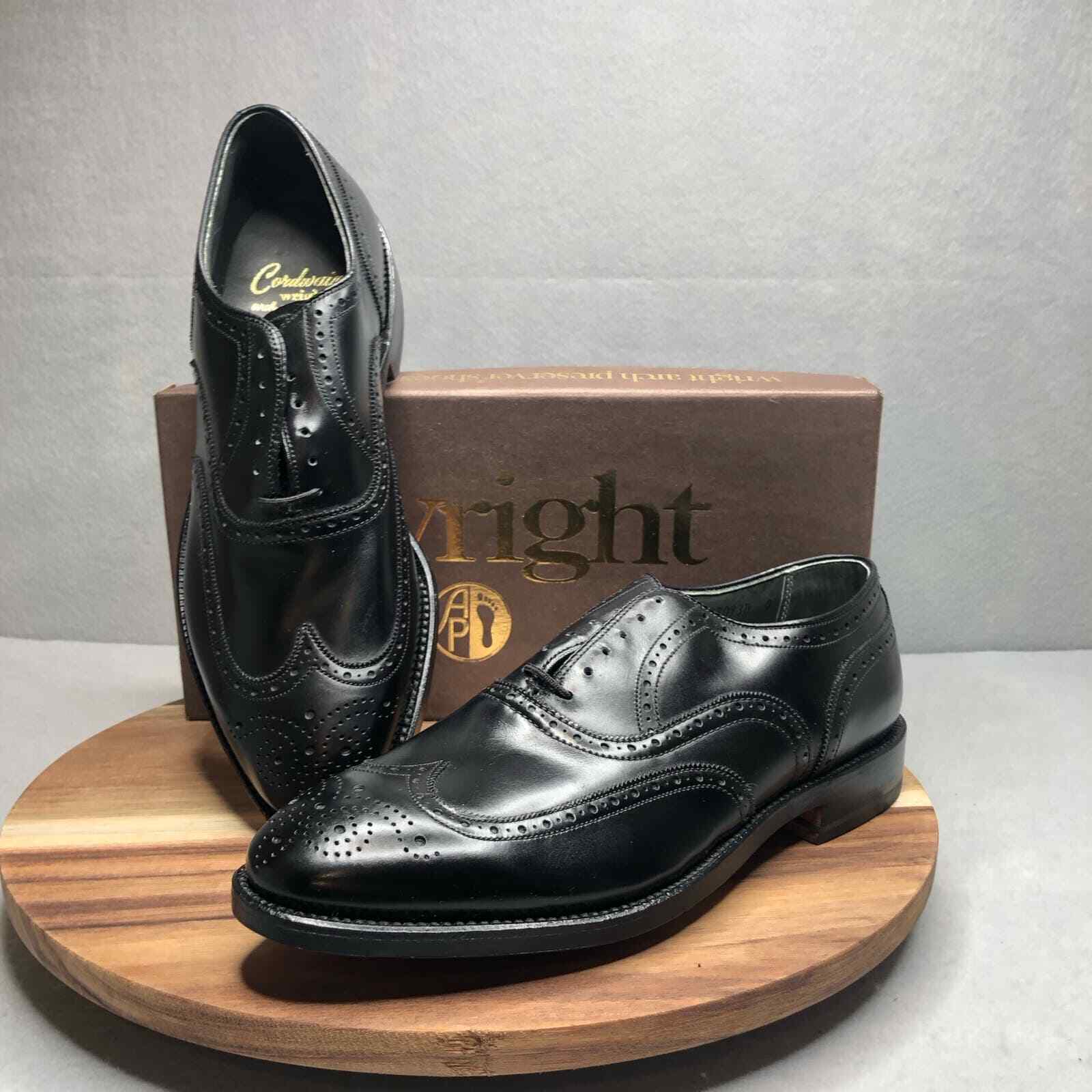 Vintage NWB Cordwainer Wright Black Leather Full Wing-Tip Oxford Brogue Size 9C
